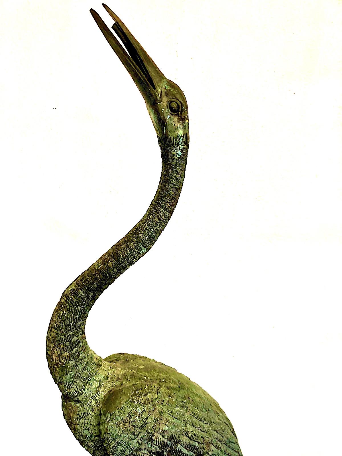 Patinated Tall Bronze Piped Bird Fountain For Sale