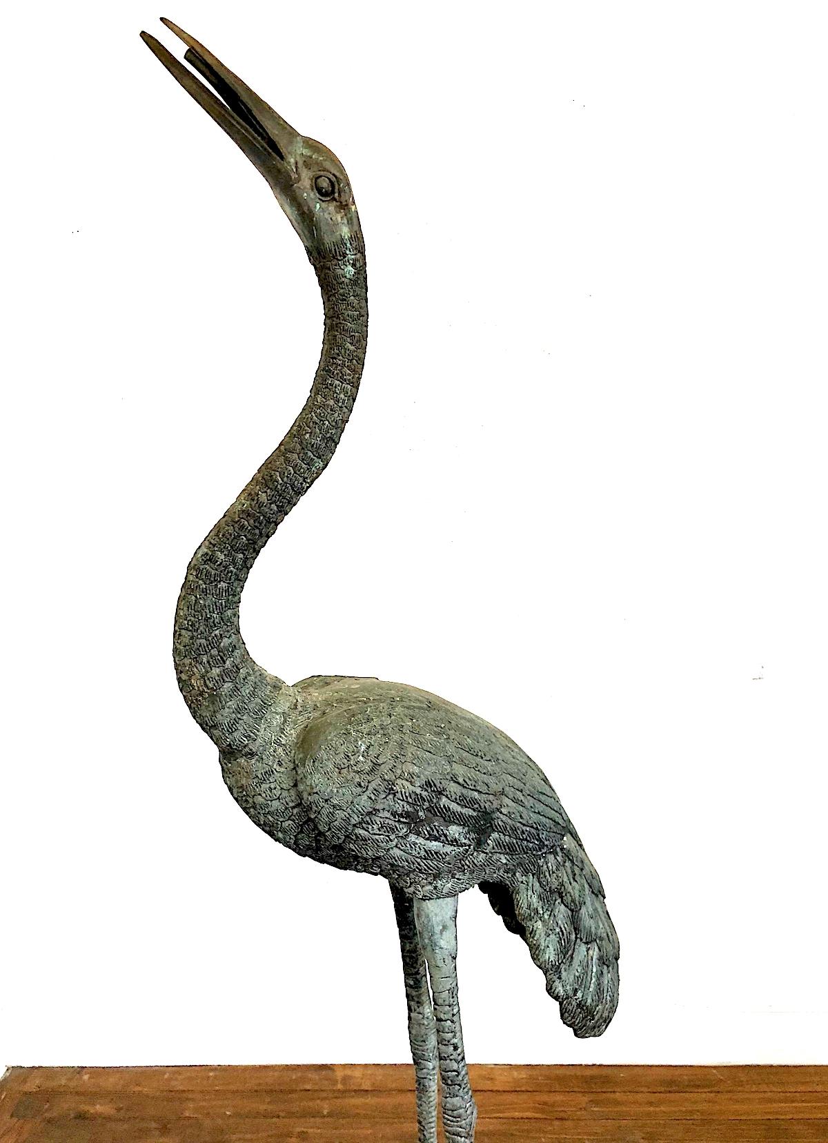 Tall Bronze Piped Bird Fountain In Good Condition For Sale In San Francisco, CA