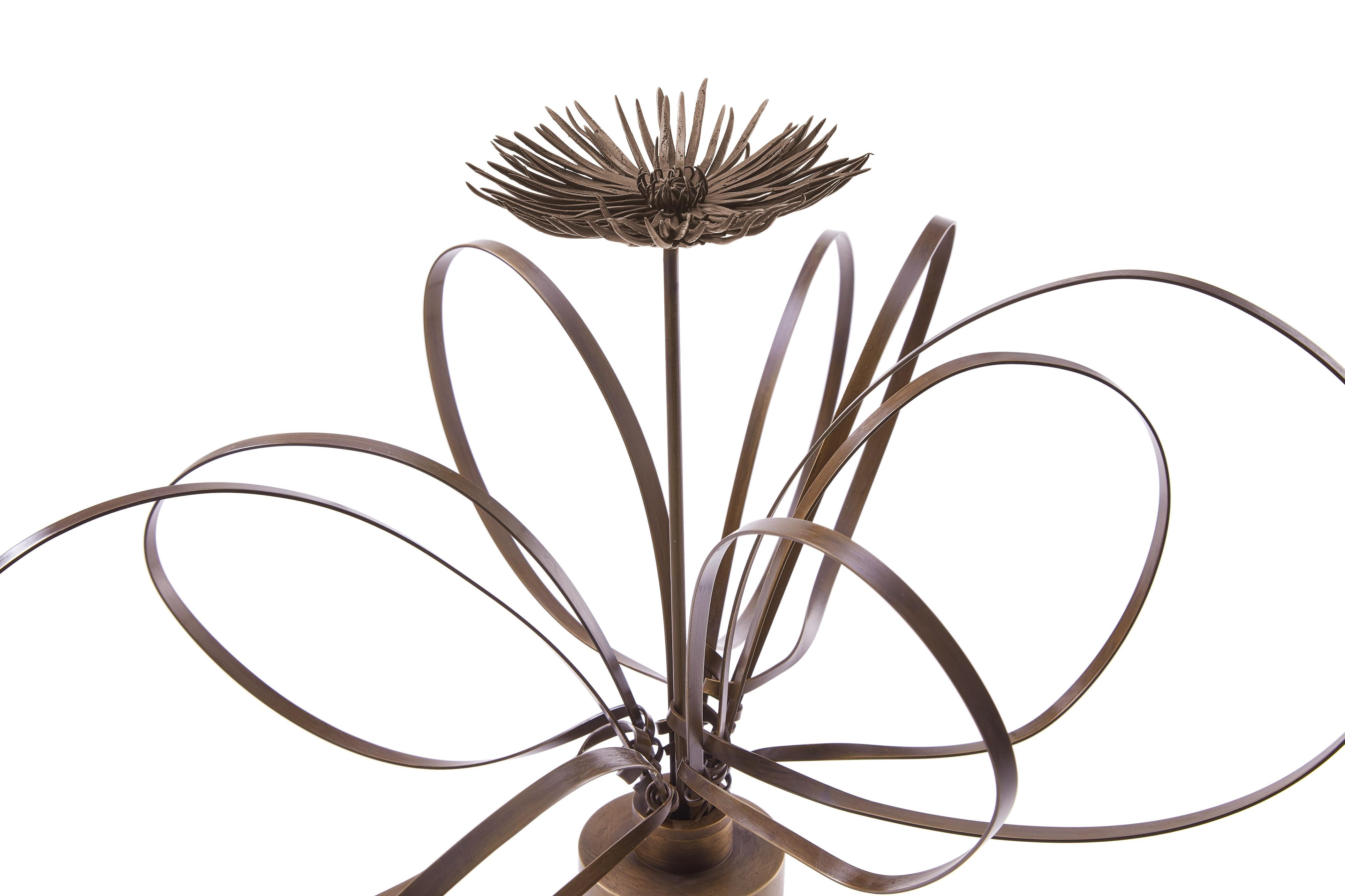 Post-Modern Tall Bronze Swirls and Mum Sculpture by Art Flower Maker