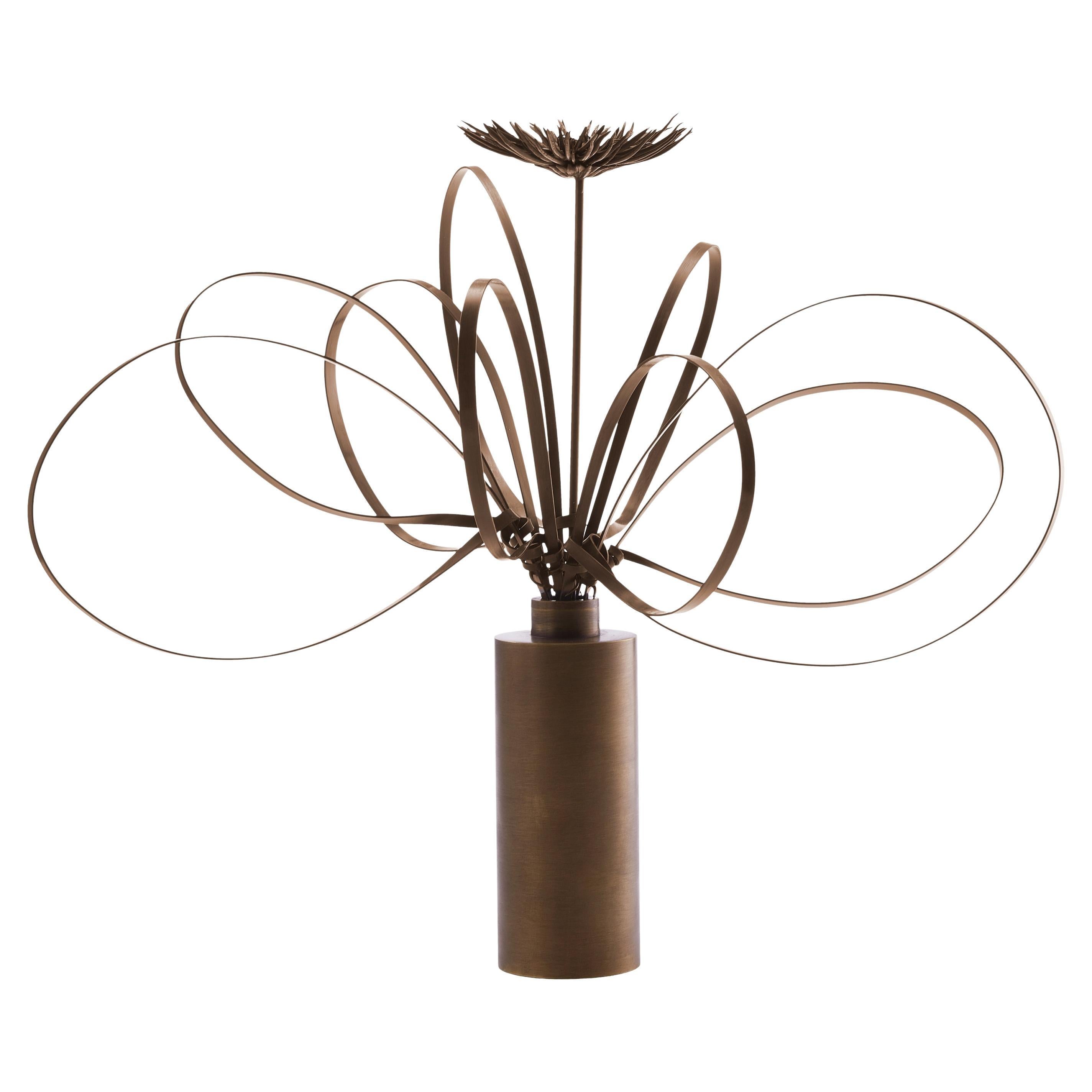 Tall Bronze Swirls and Mum Sculpture by Art Flower Maker