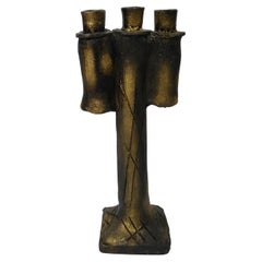 Tall Brutalist Black / Gold Ceramic Candle Light Candelabra, Norway, 1960s