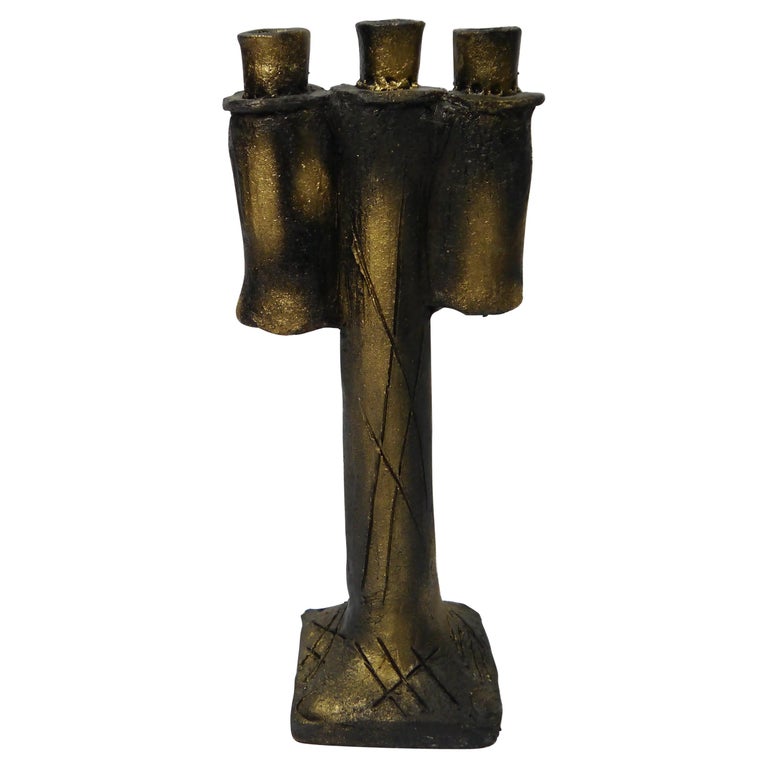 Großer brutalistischer schwarz-goldener Kerzenleuchter aus Keramik,  Norwegen, 1960er Jahre im Angebot bei 1stDibs