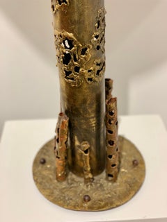 Tall Brutalist Brass and Copper Table Lamp