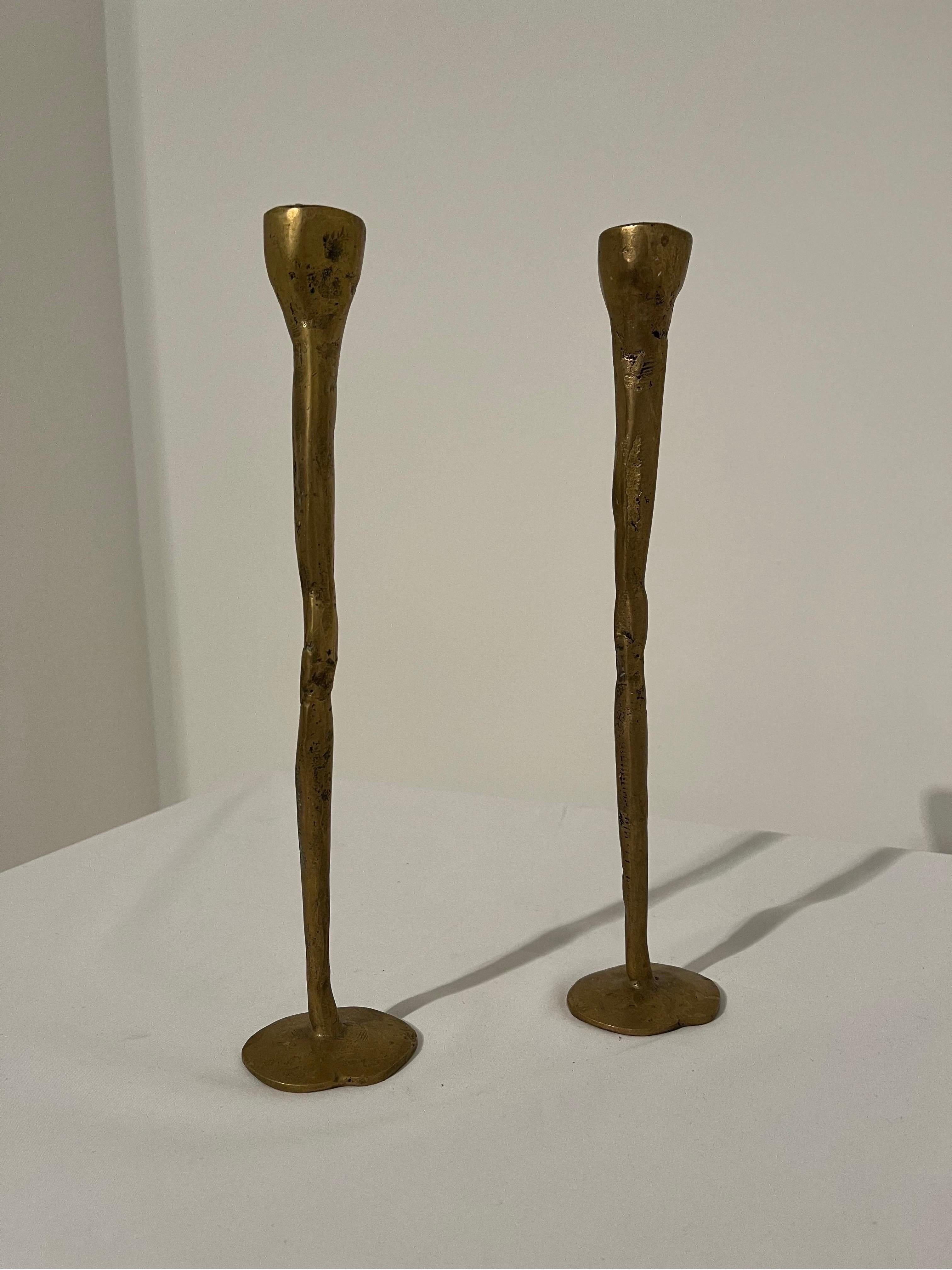 Stylish Cast Brass Candlesticks in the manner of Daivid Marshall. 
