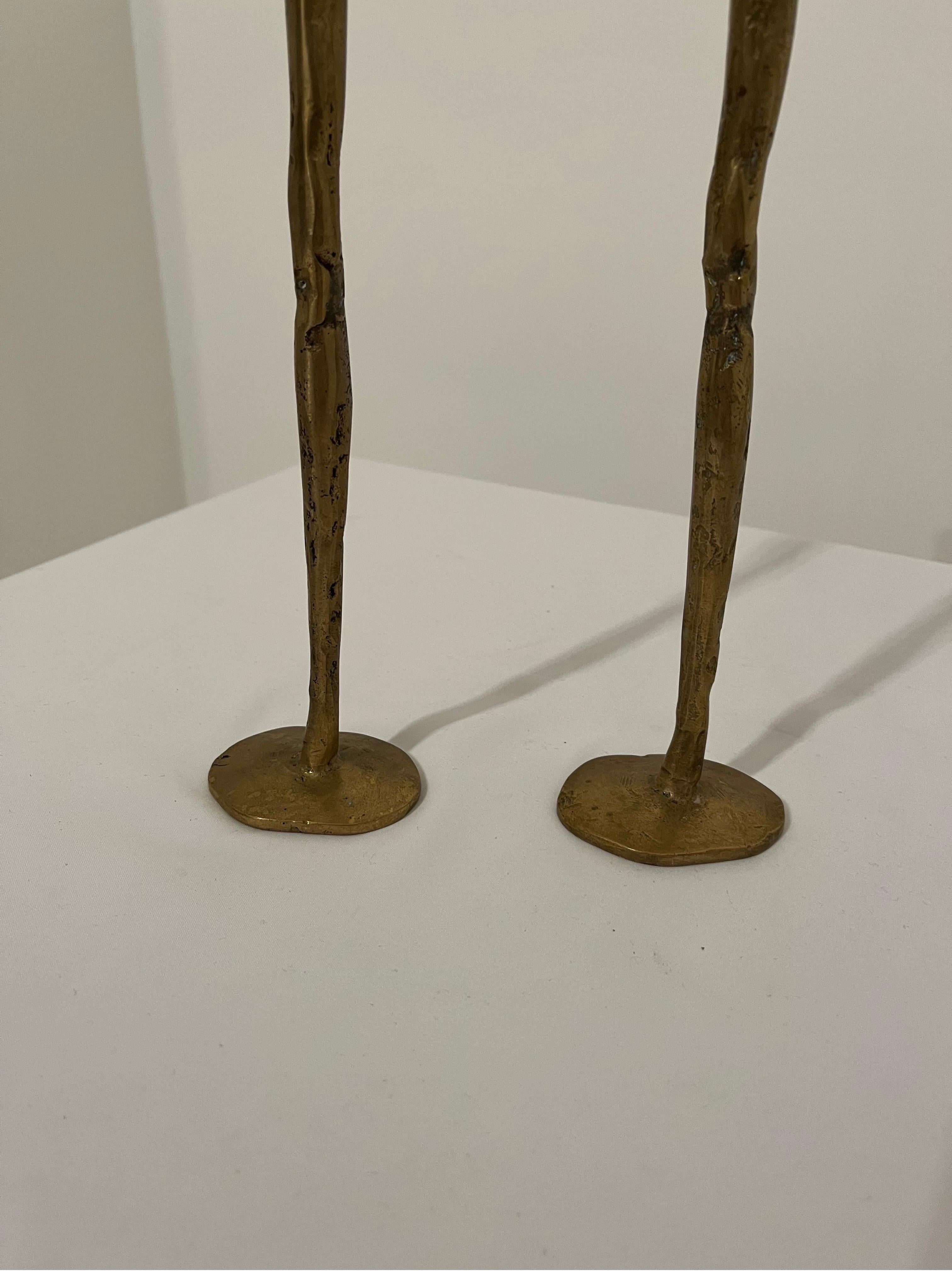 Cast Tall Brutalist Bronze Candlesticks Pair H31cm For Sale