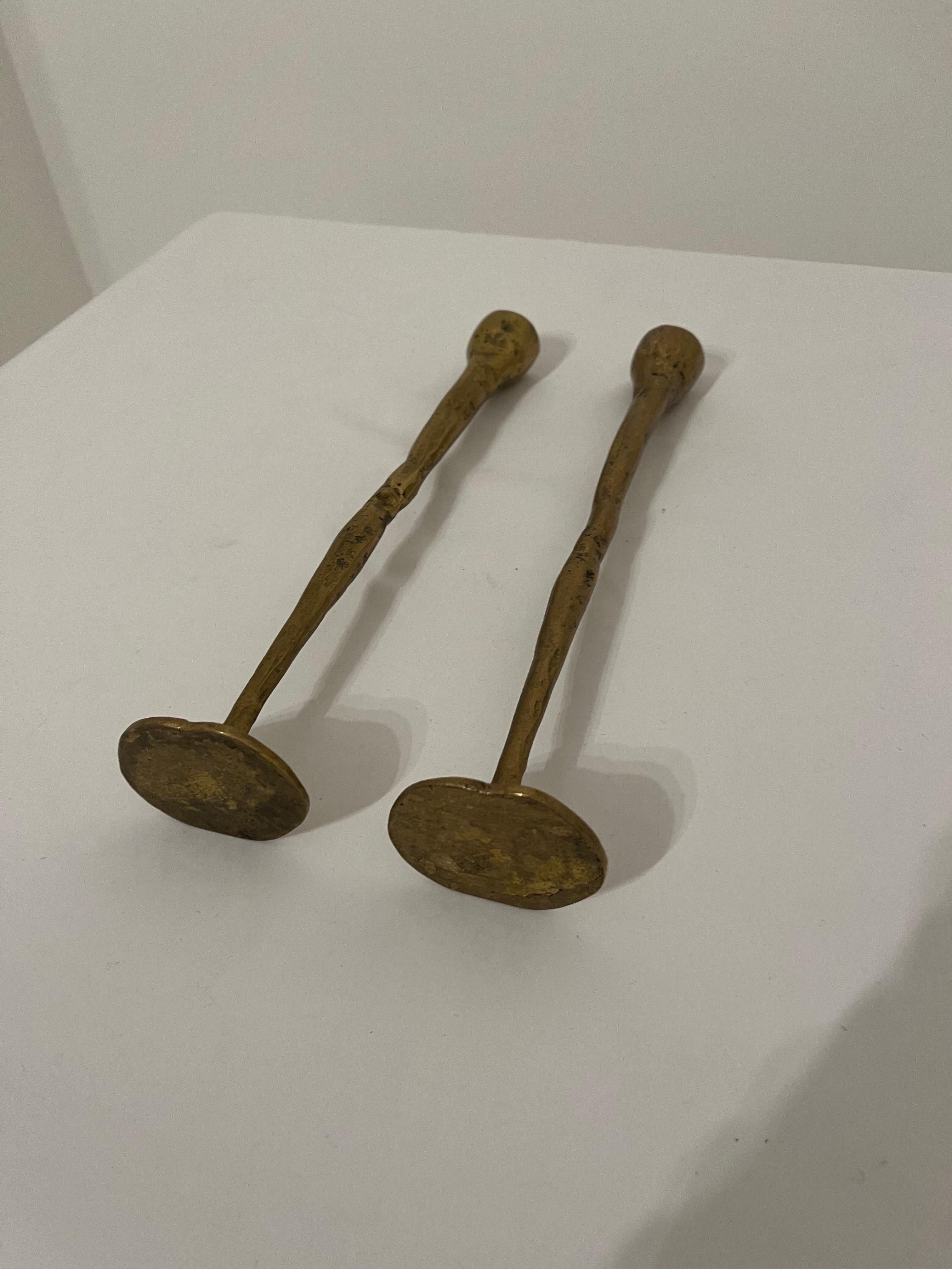 Tall Brutalist Bronze Candlesticks Pair H31cm In Excellent Condition For Sale In Gravesend, GB