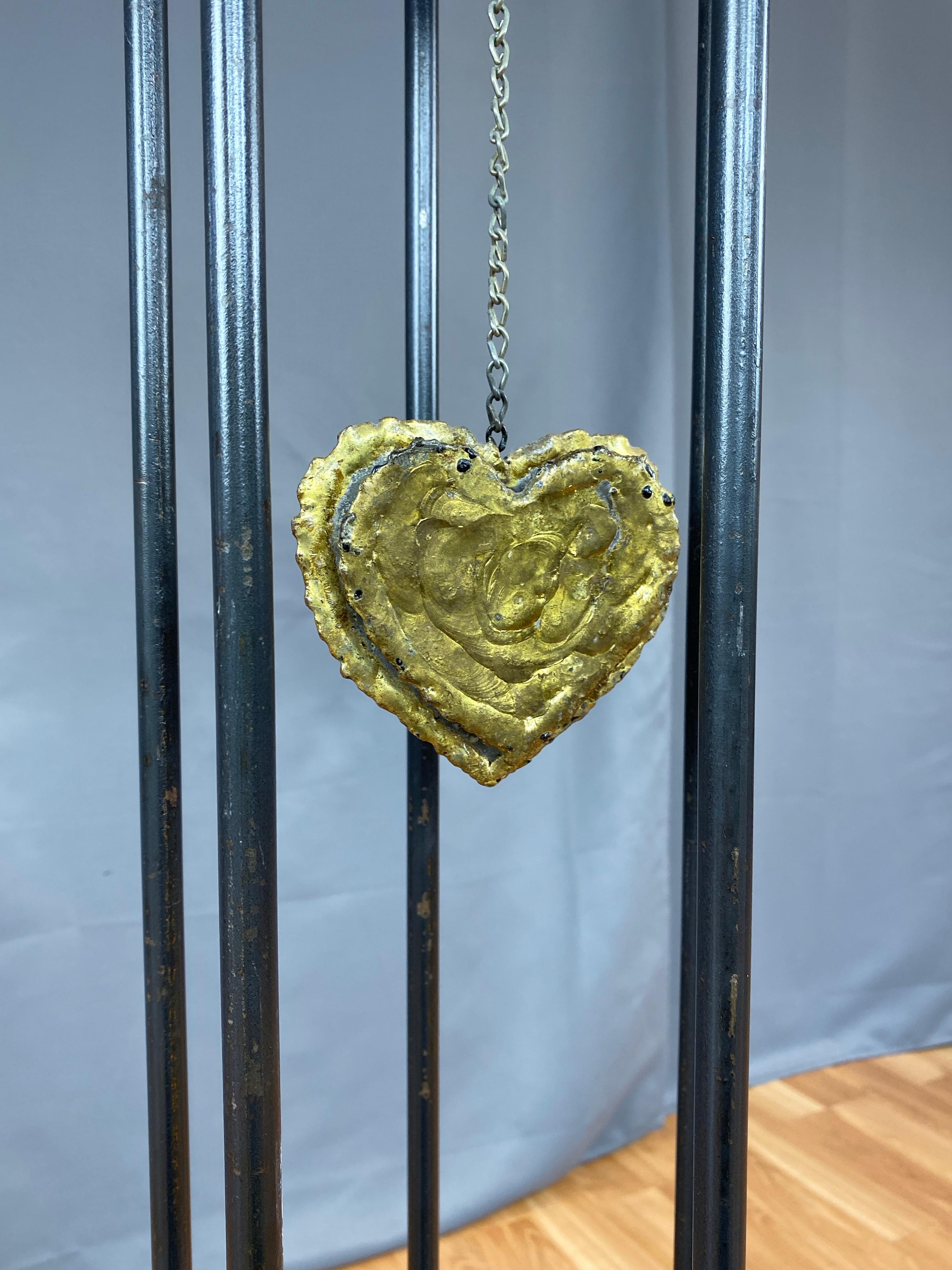 Tall Brutalist Skull and Heart Sculpture in Steel, Brass, and Slate, 1990s For Sale 3