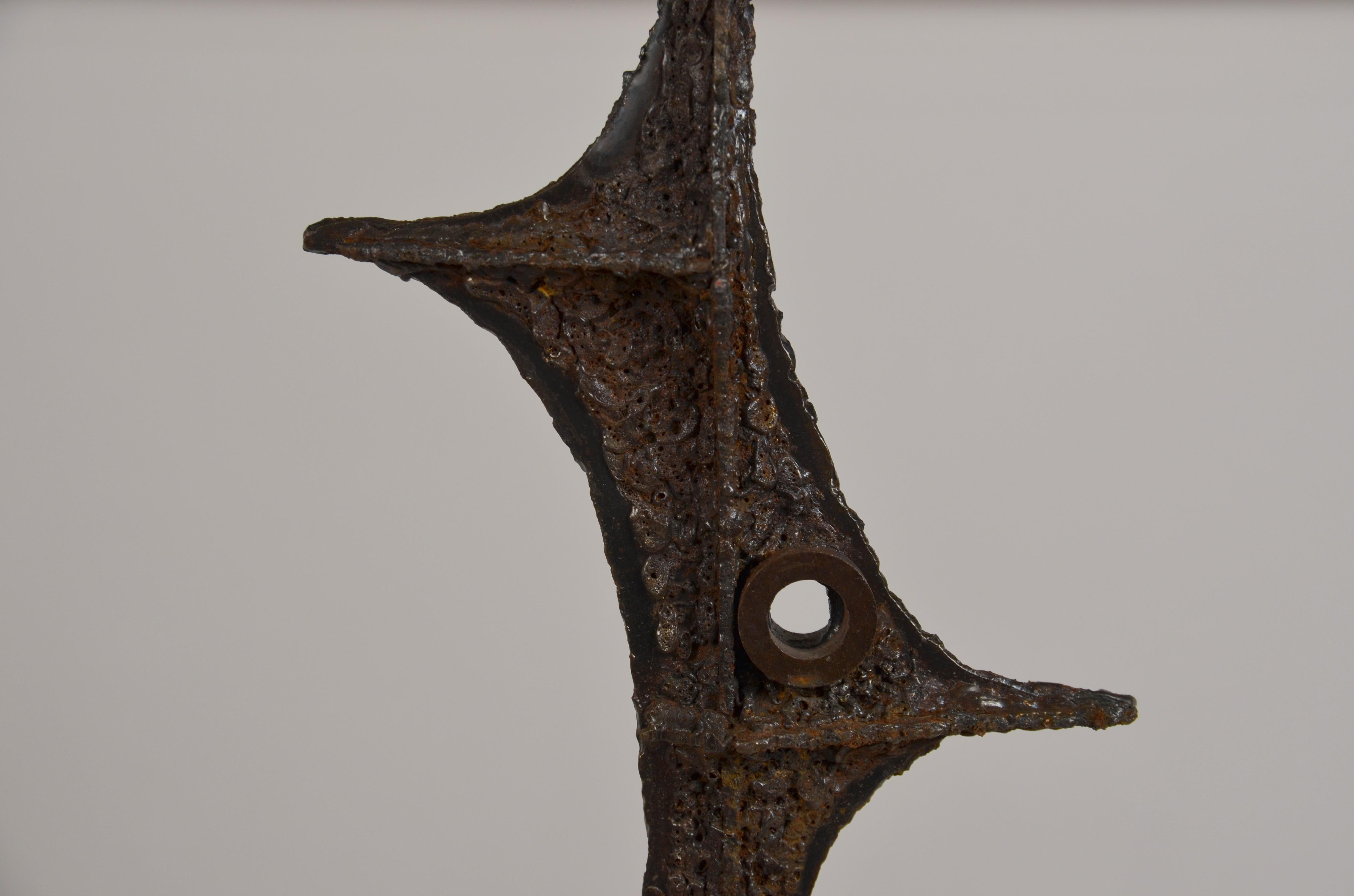 Patinated Tall Brutalist Studio Sculpture by John De La Rosa