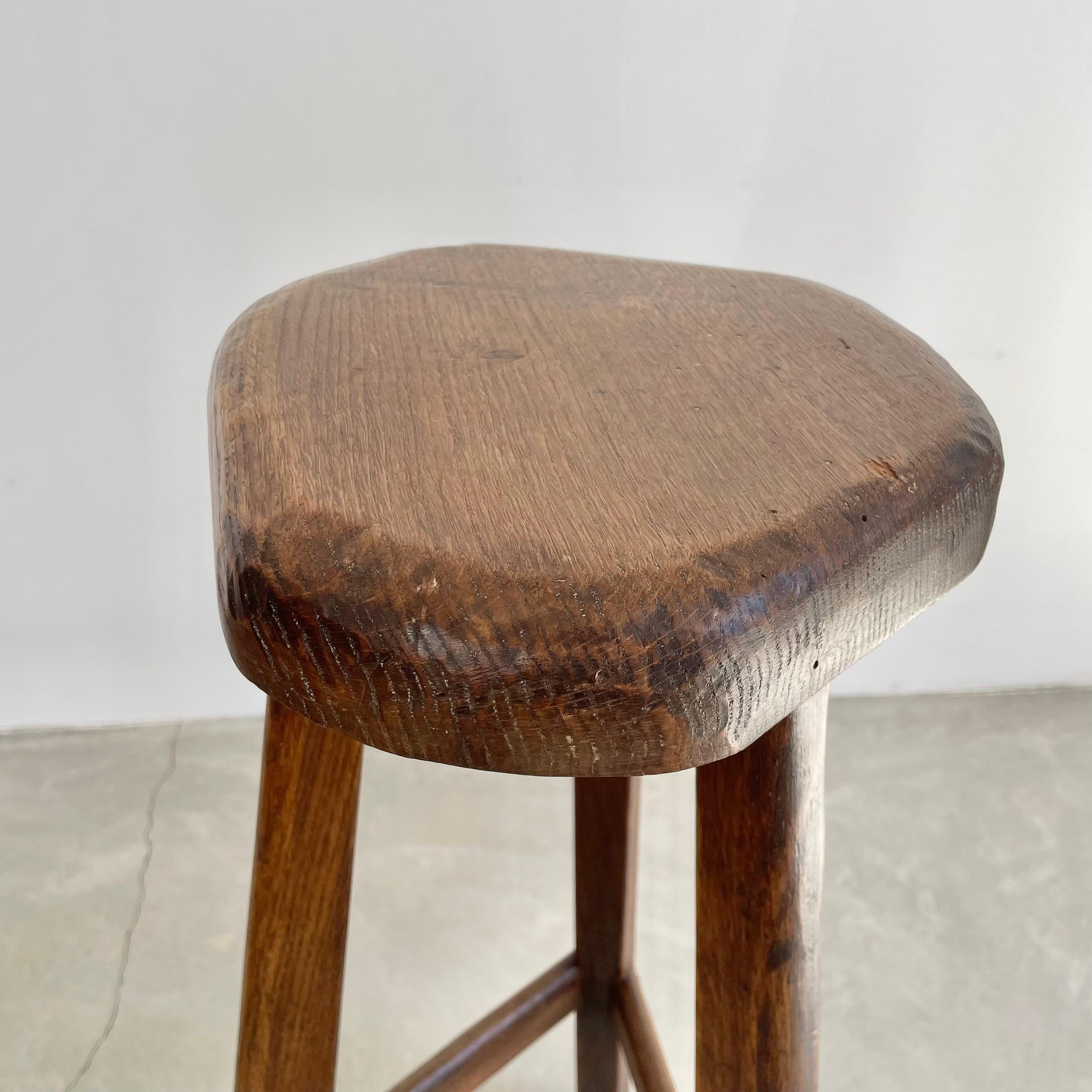 Pair of Tall Brutalist Wood Stools, 1960s France For Sale 4