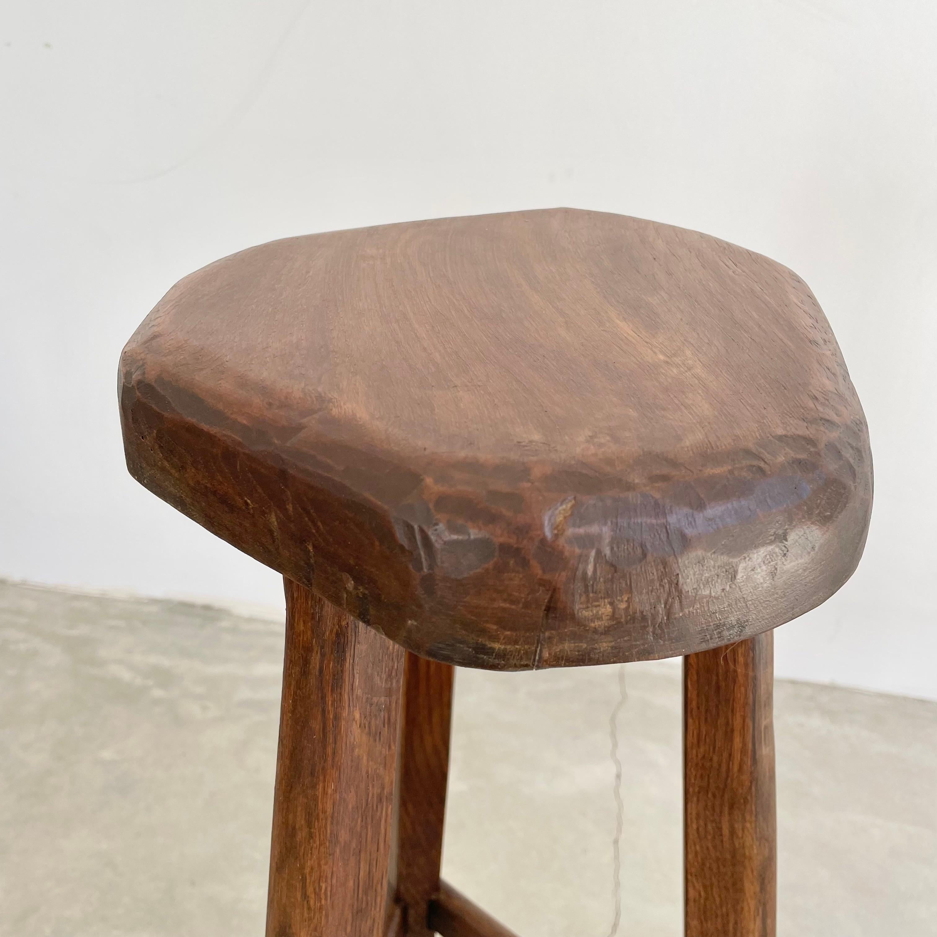 Pair of Tall Brutalist Wood Stools, 1960s France For Sale 5