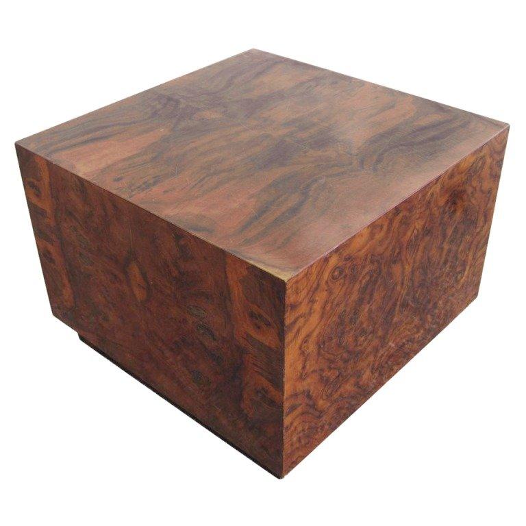Tall Burled Square Cocktail Table For Sale