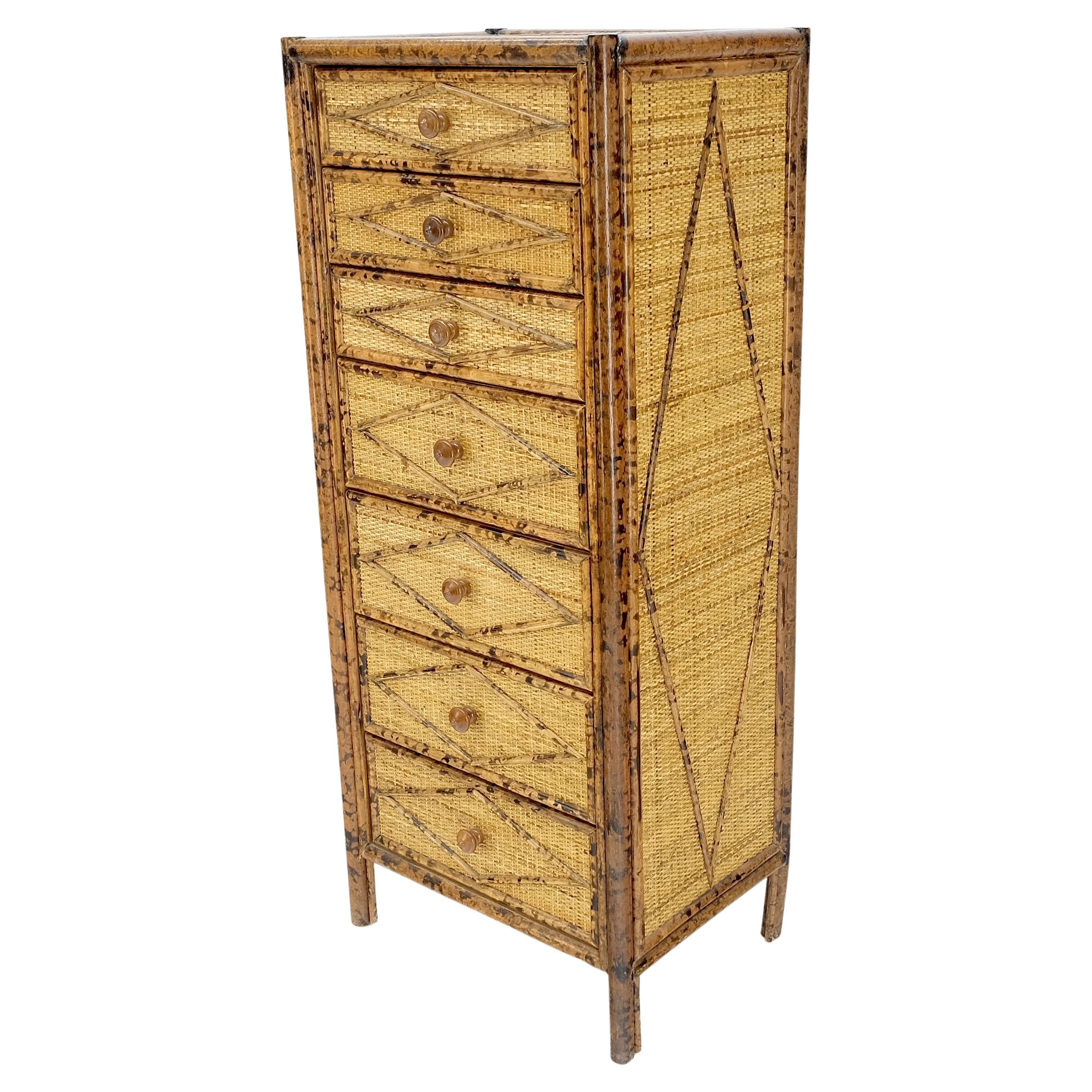 Tall Burnt Bamboo Cane Lingerie Chest of Drawers Dresser Cabinet Stunning MINT!