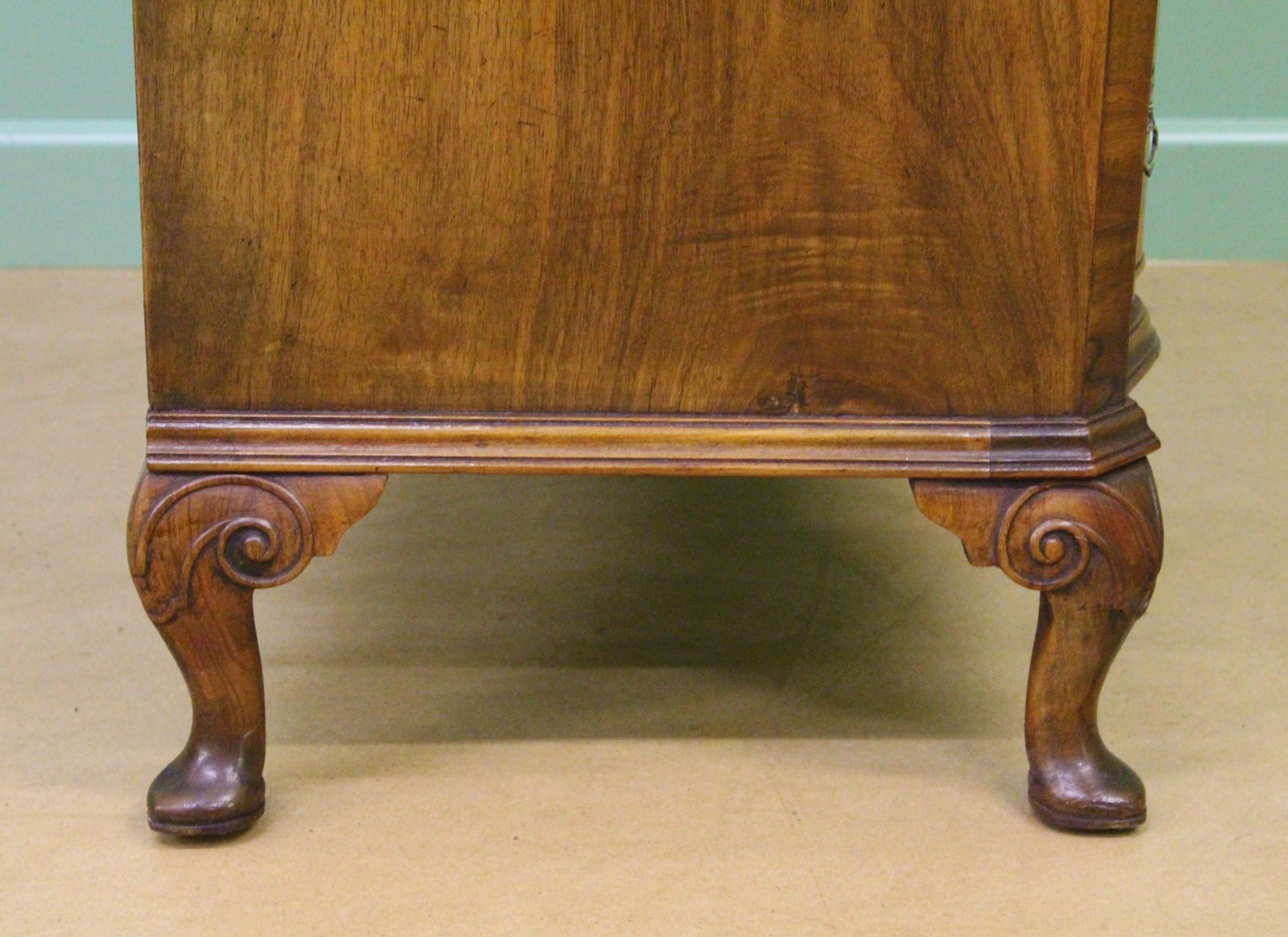 Tall Burr Walnut Serpentine Fronted Chest of Drawers 6