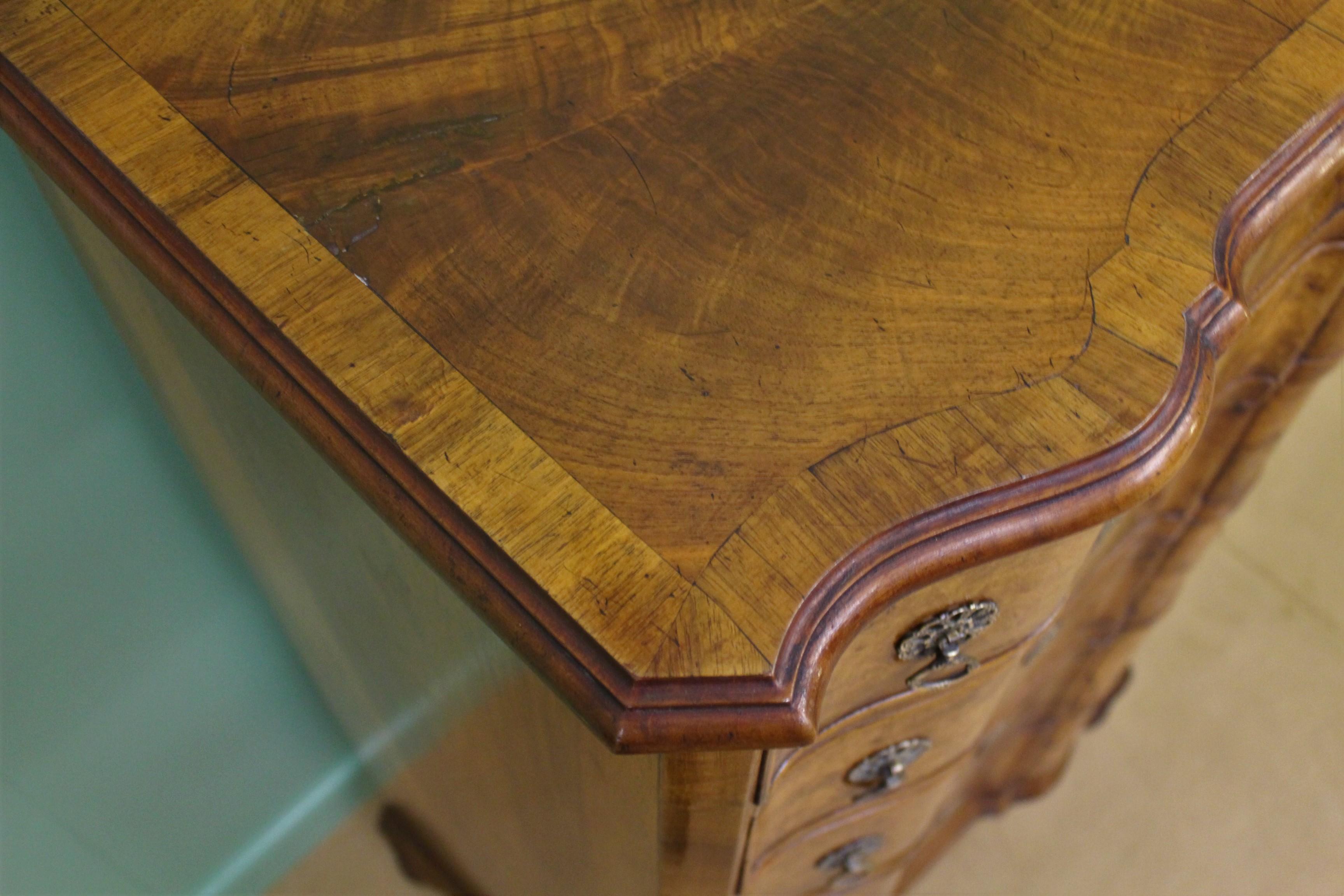 Tall Burr Walnut Serpentine Fronted Chest of Drawers 1