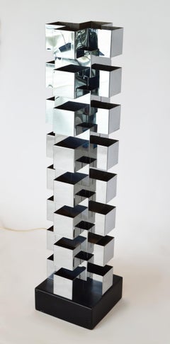 Großer C. Jeré Wolkenkratzer Geometrische Chrom-Tischlampe für Artisan House, 1970er Jahre