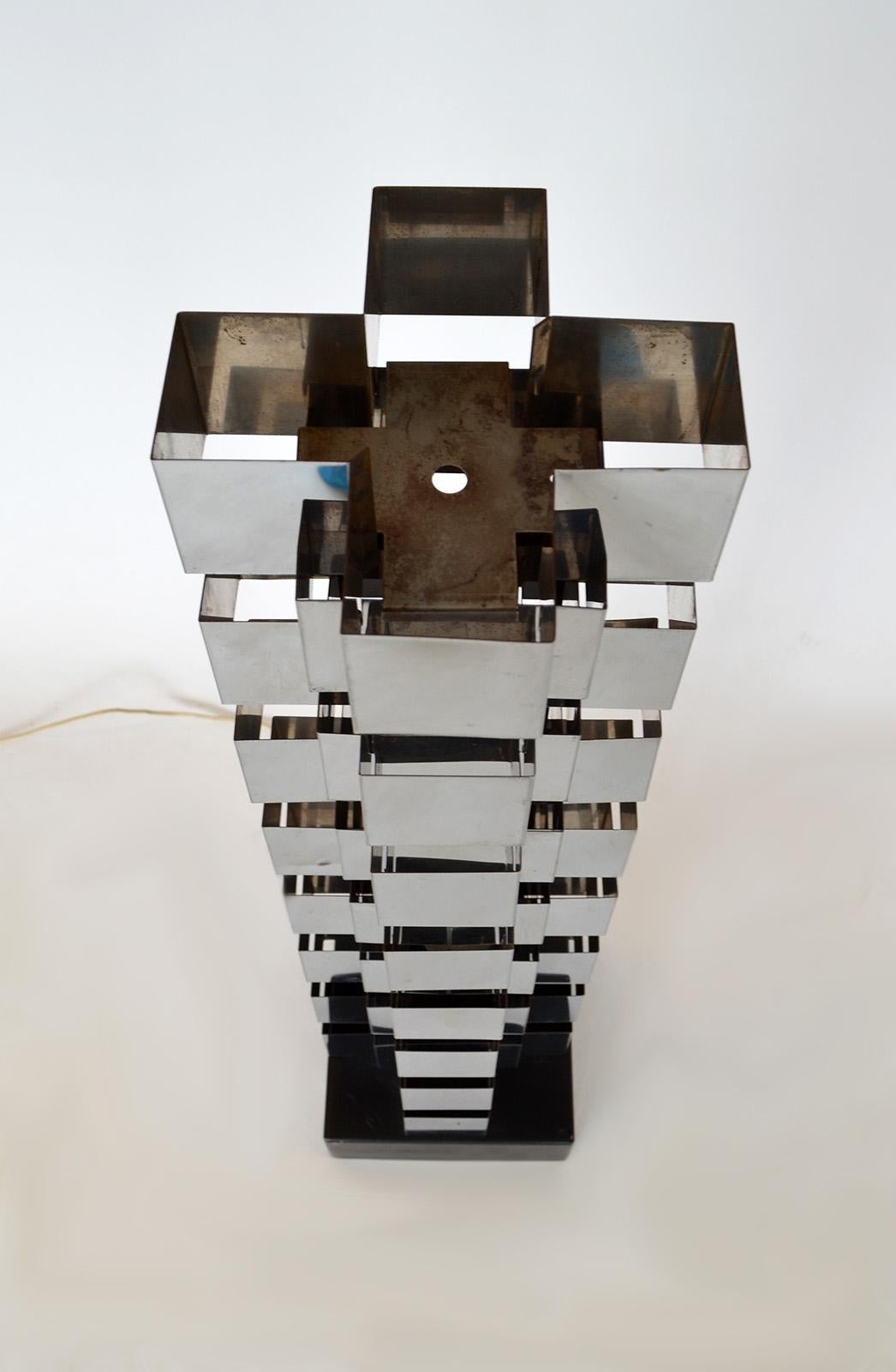 American Tall C. Jeré Skyscraper Geometric Chrome Table Lamp for Artisan House, 1970's