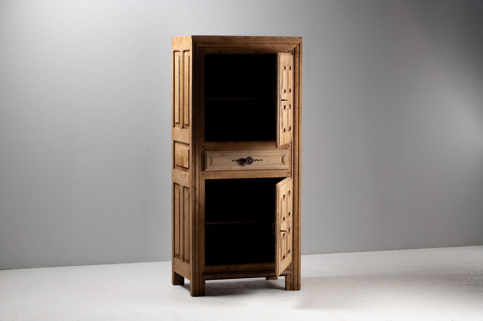 French Tall Cabinet in Carved Oak, France, 19th Century For Sale