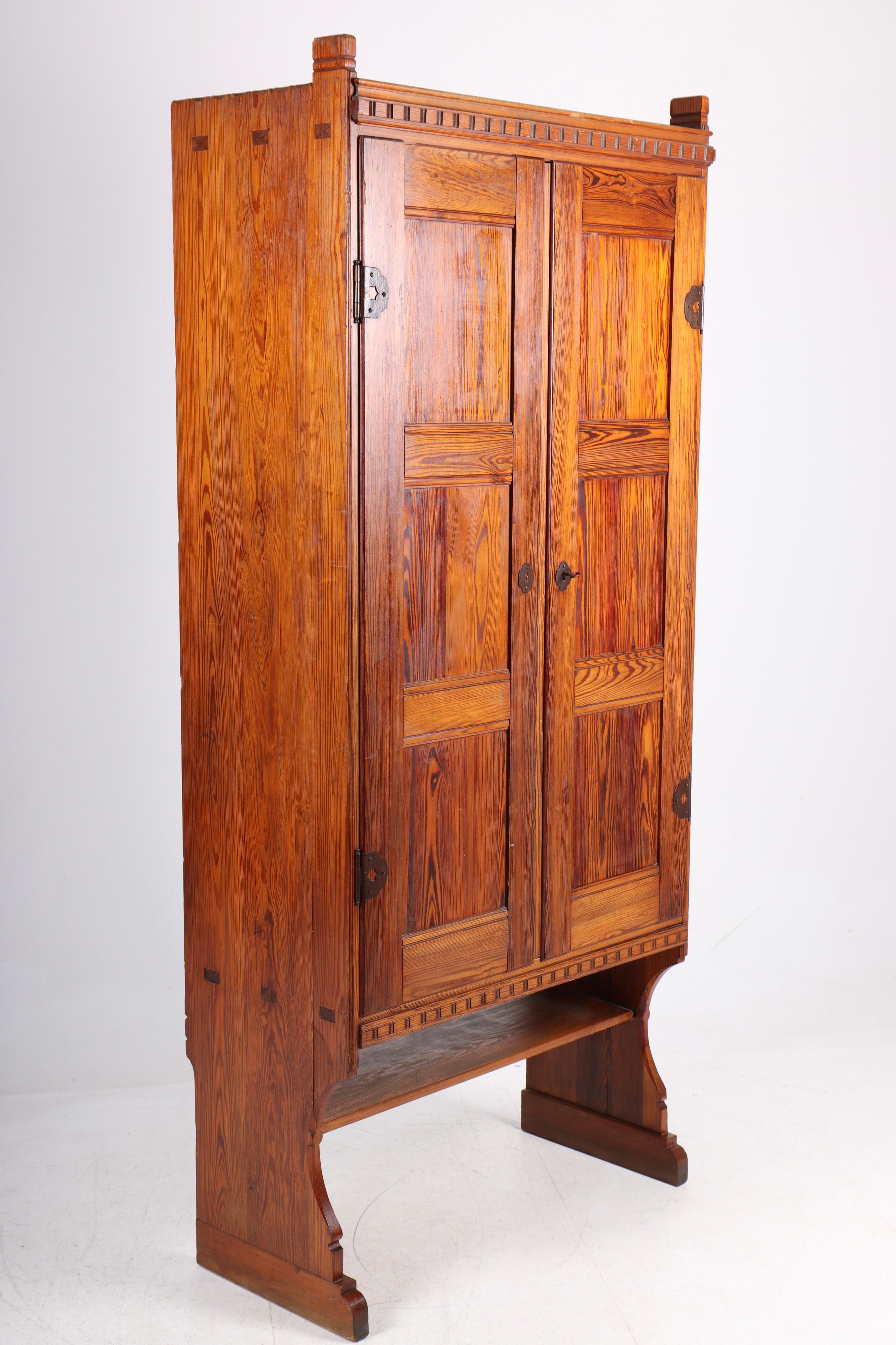 Tall Cabinet in Solid Patinated Pine Designed by Martin Nyrop for Rud Rasmussen For Sale 3
