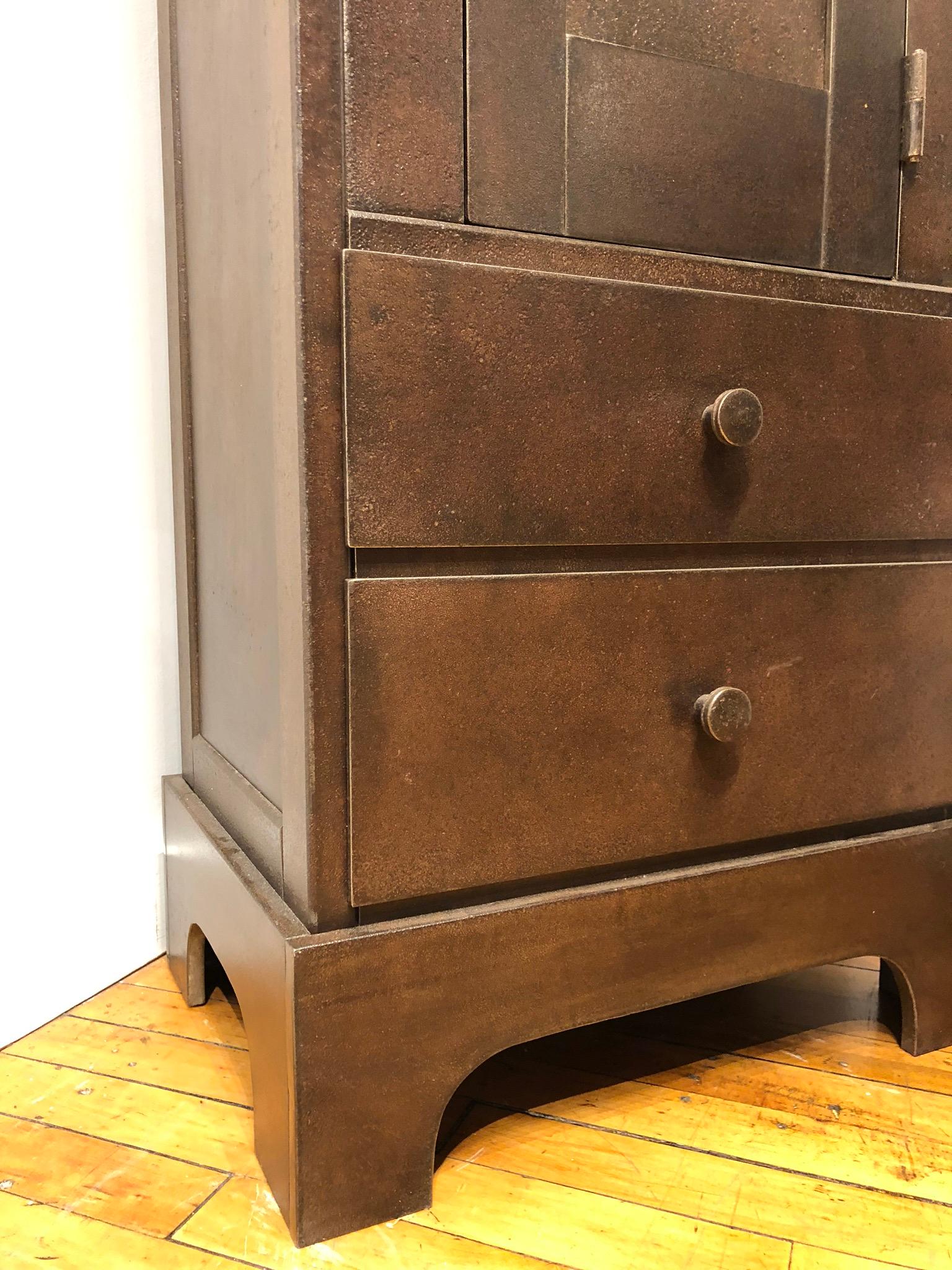 Welded Shaker Tall Cabinet With Door and Drawers, Steel Cupboard by Jim Rose For Sale