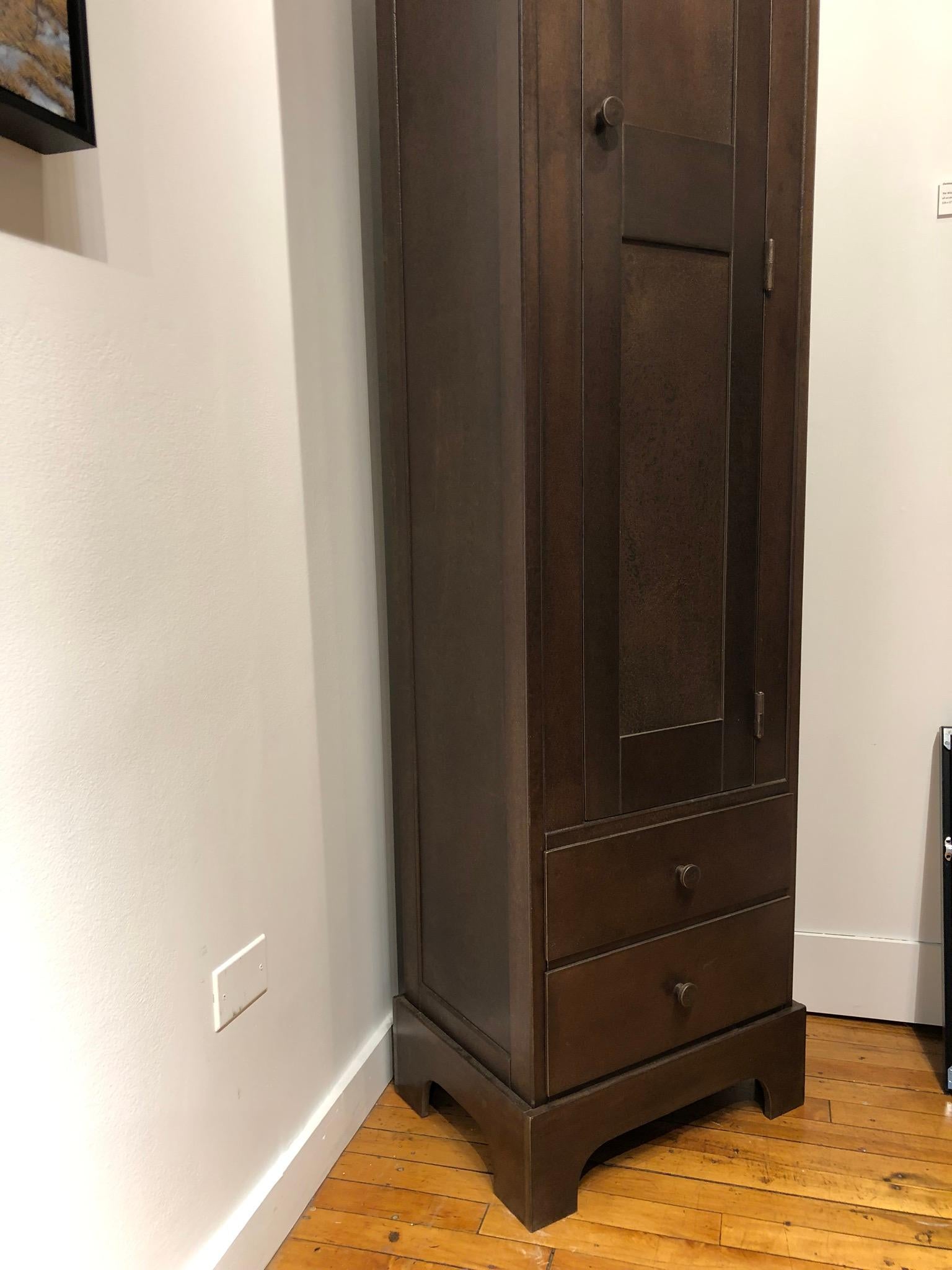 Contemporary Shaker Tall Cabinet With Door and Drawers, Steel Cupboard by Jim Rose For Sale