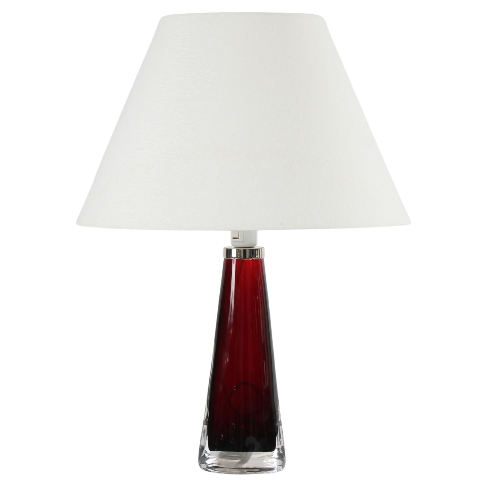 Tall Carl Fagerlund Red Glass Table Lamp for Orrefors, Sweden, 1970s For Sale