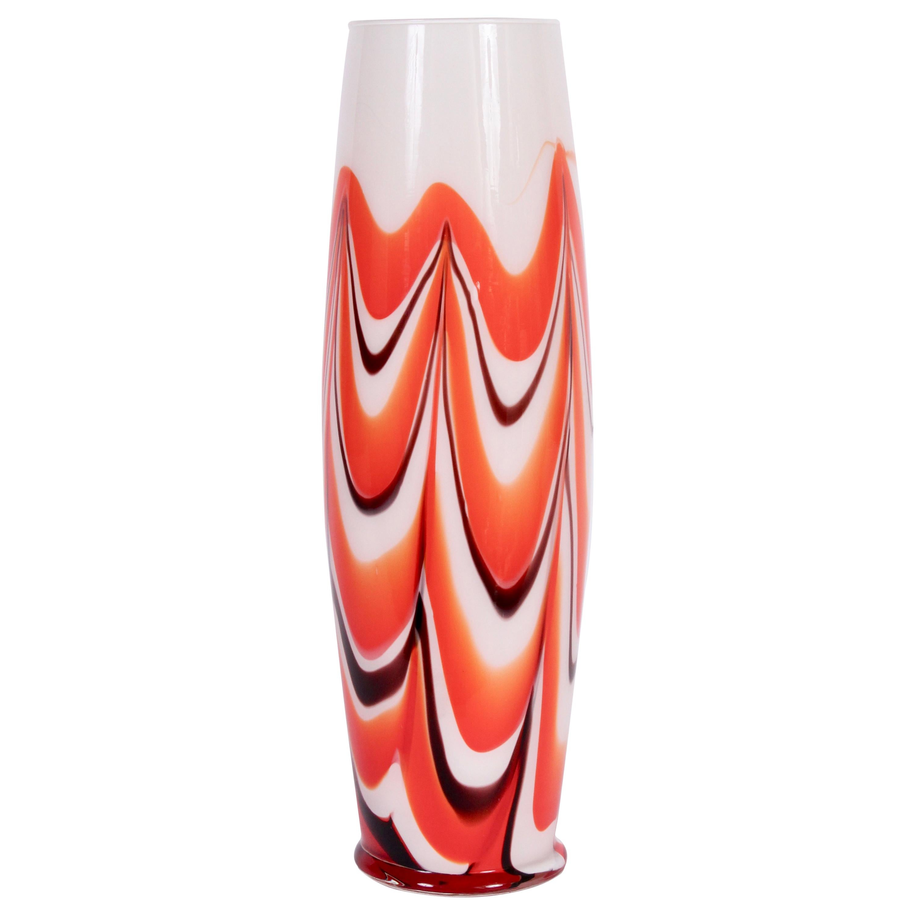 Tall Carlo Moretti Burgundy, Orange and White "Marbled" Murano Vase, circa  1970 For Sale at 1stDibs