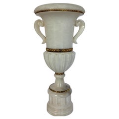 Tall Carved Alabaster Marble and Bronze Urn Table Lamp, Italy