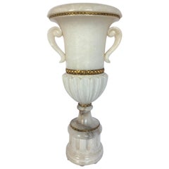 Antique Tall Carved Alabaster Marble and Bronze Urn Table Lamp, Italy