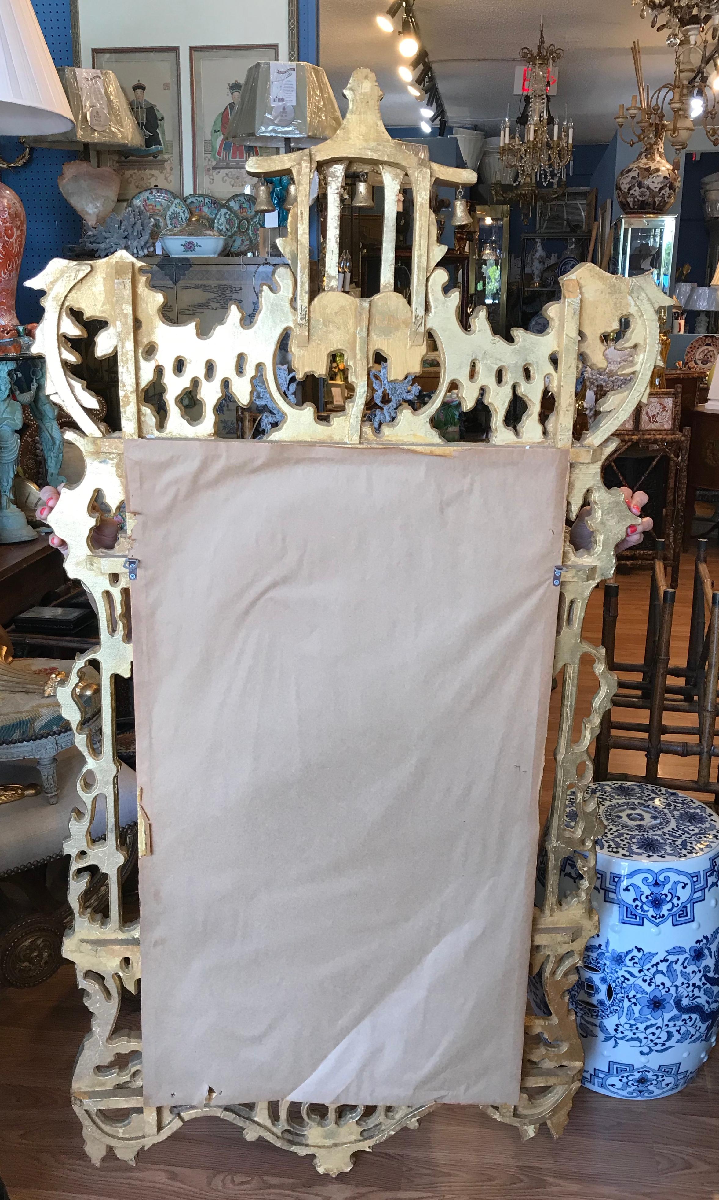Tall Carved Chippendale Pagoda Style Mirror 9