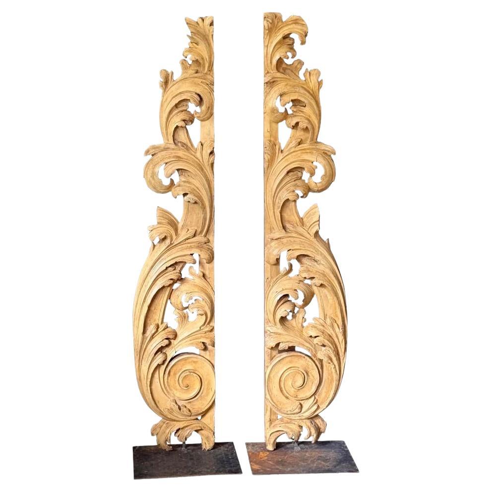 Tall carved, gilded fragments, French, on stands