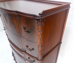Tall Carved Mahogany Chinese Chippendale Style Bow Front High Chest Dresser