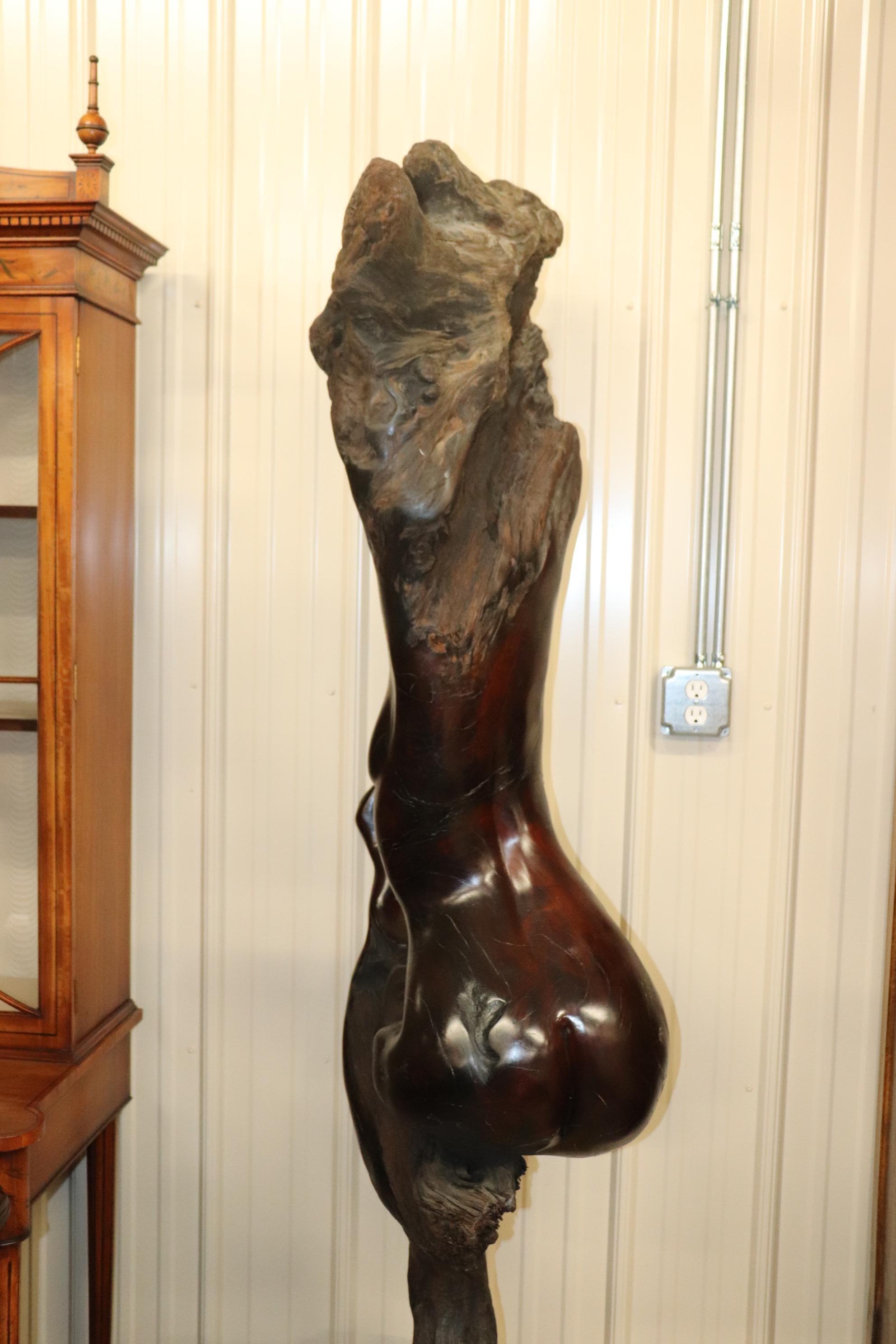 Tall Carved Rosewood Figural Sculpture of a Nude Women and a Snake 7