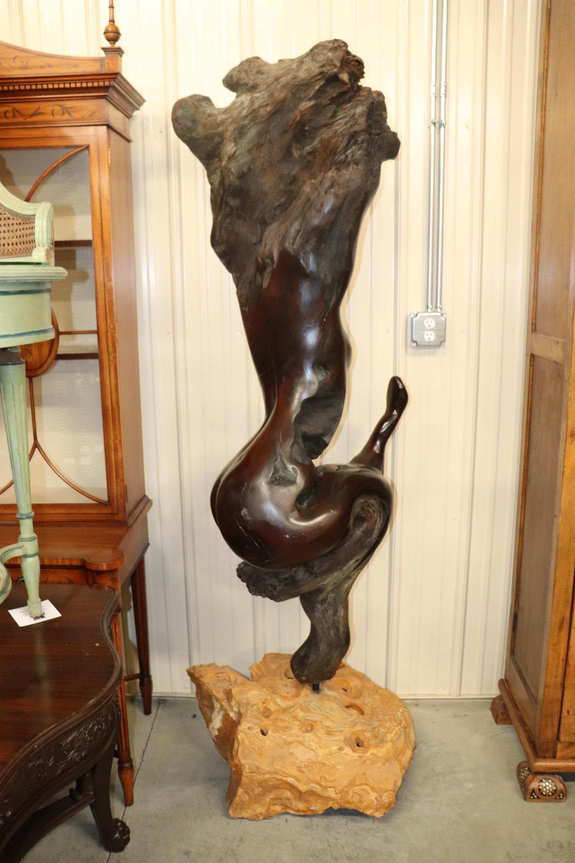 Tall Carved Rosewood Figural Sculpture of a Nude Women and a Snake 10