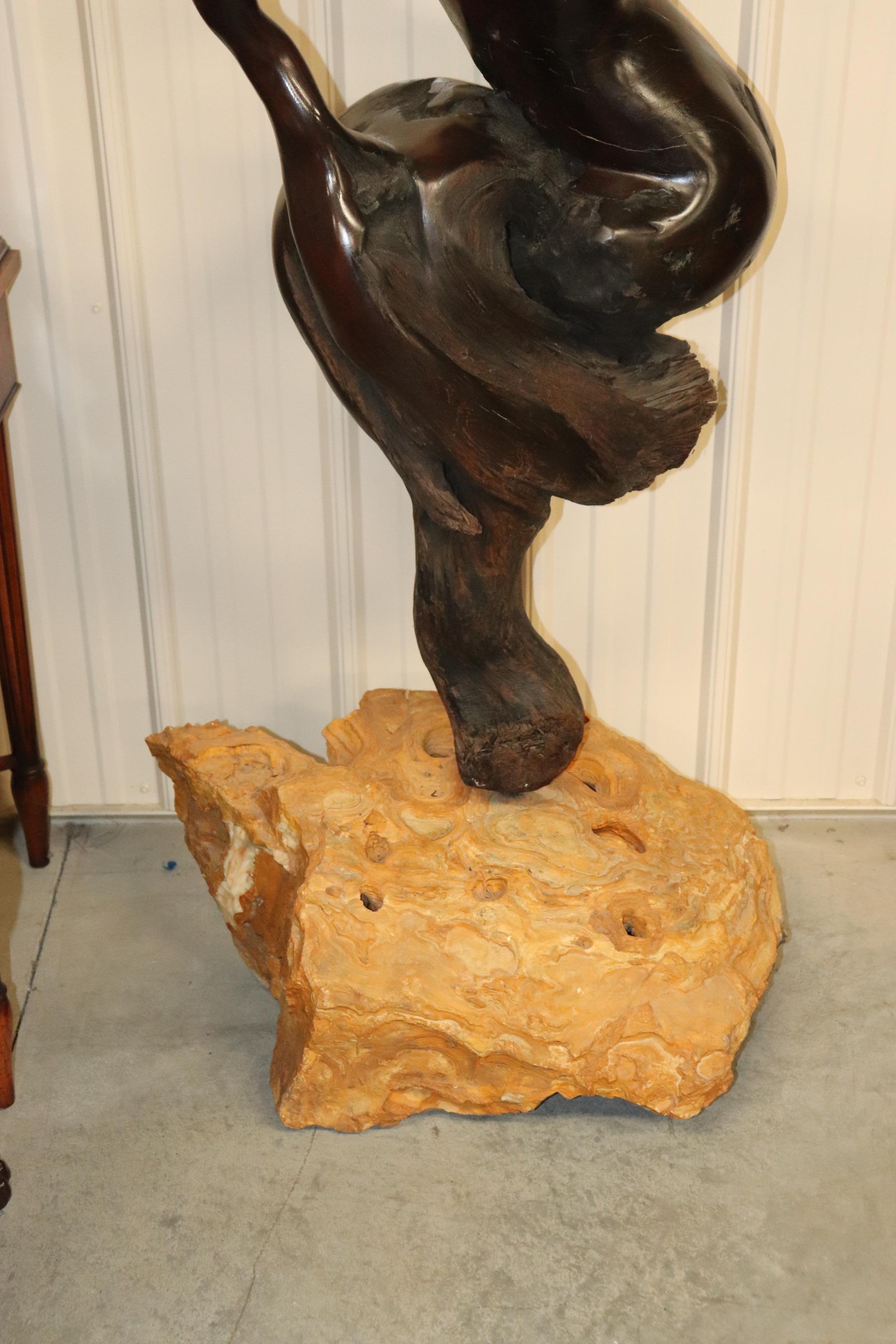 Futurist Tall Carved Rosewood Figural Sculpture of a Nude Women and a Snake