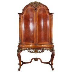 French Louis XV Style Carved Satinwood  China Liquor Cabinet, circa 1920s