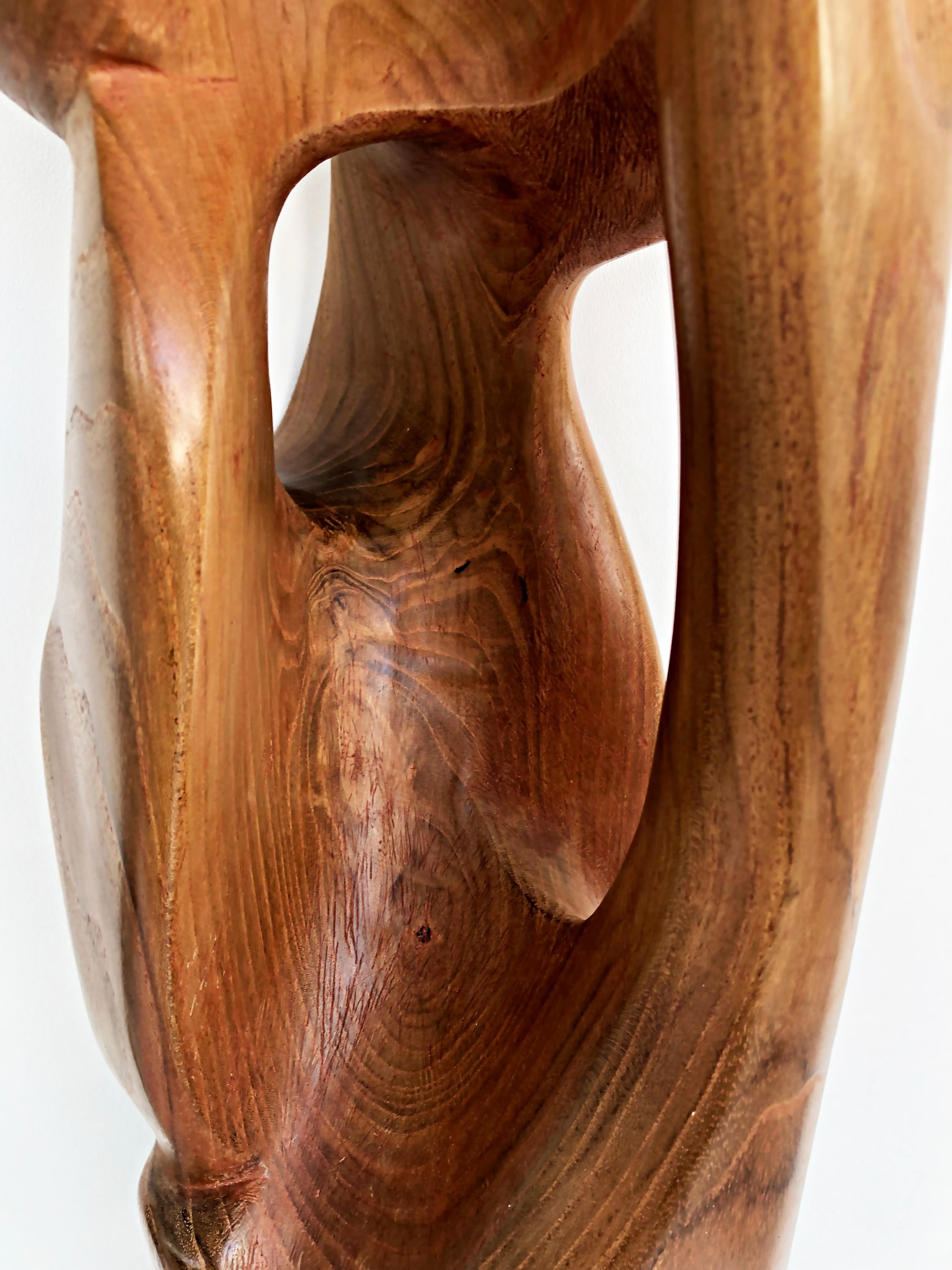 Tall Carved Teak Sculpture by Ramon Barales, Cuban American Artist, 2003 For Sale 3