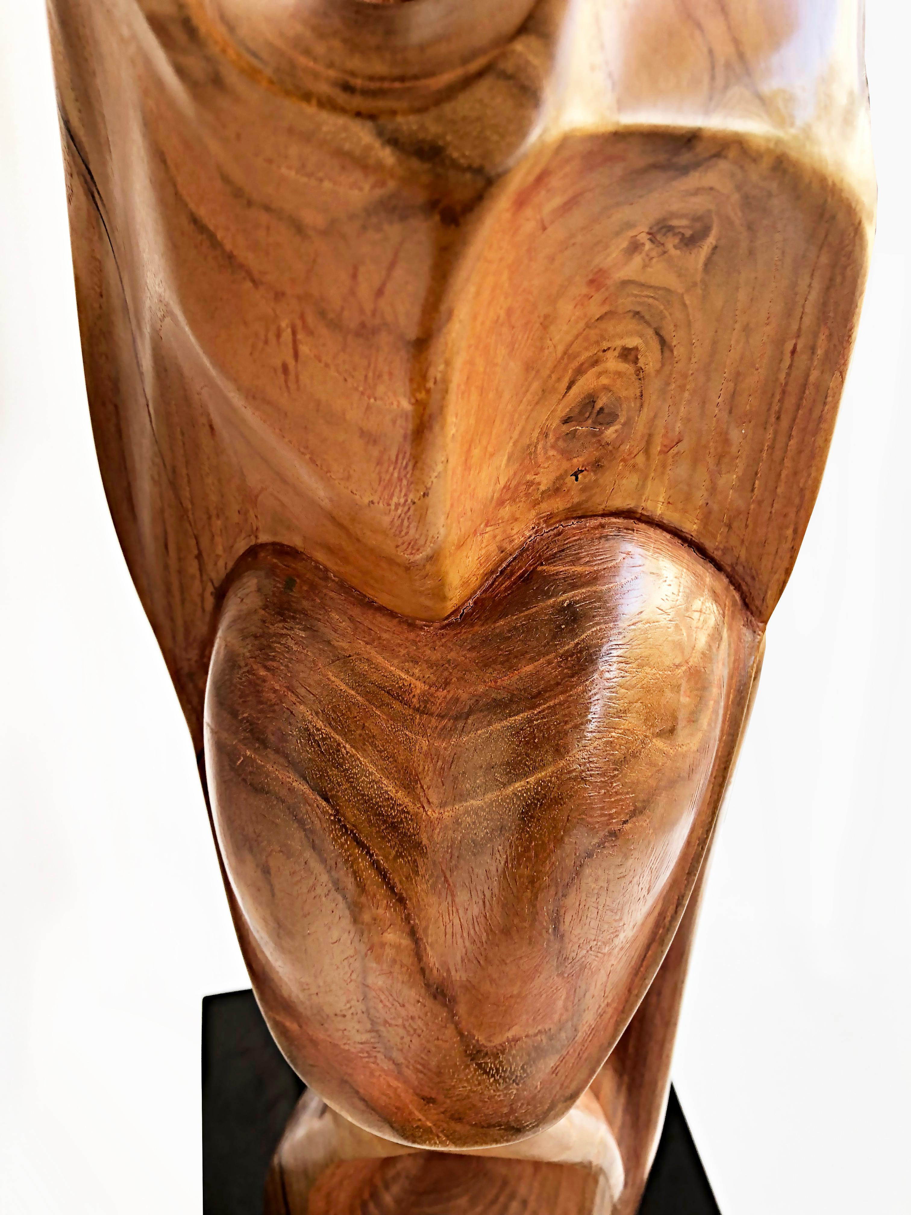 Tall Carved Teak Sculpture by Ramon Barales, Cuban American Artist, 2003 For Sale 4