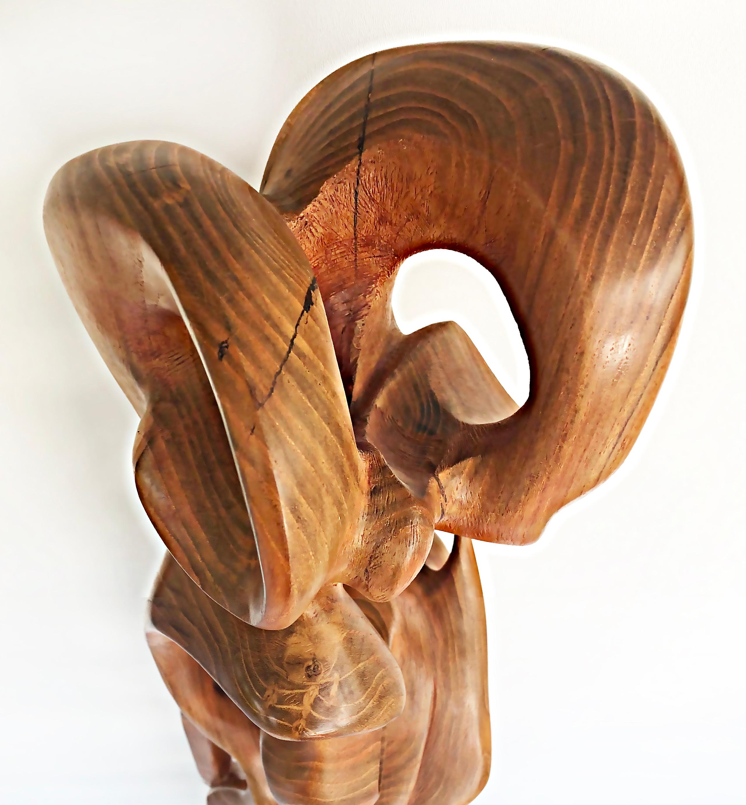 Tall Carved Teak Sculpture by Ramon Barales, Cuban American Artist, 2003 For Sale 7