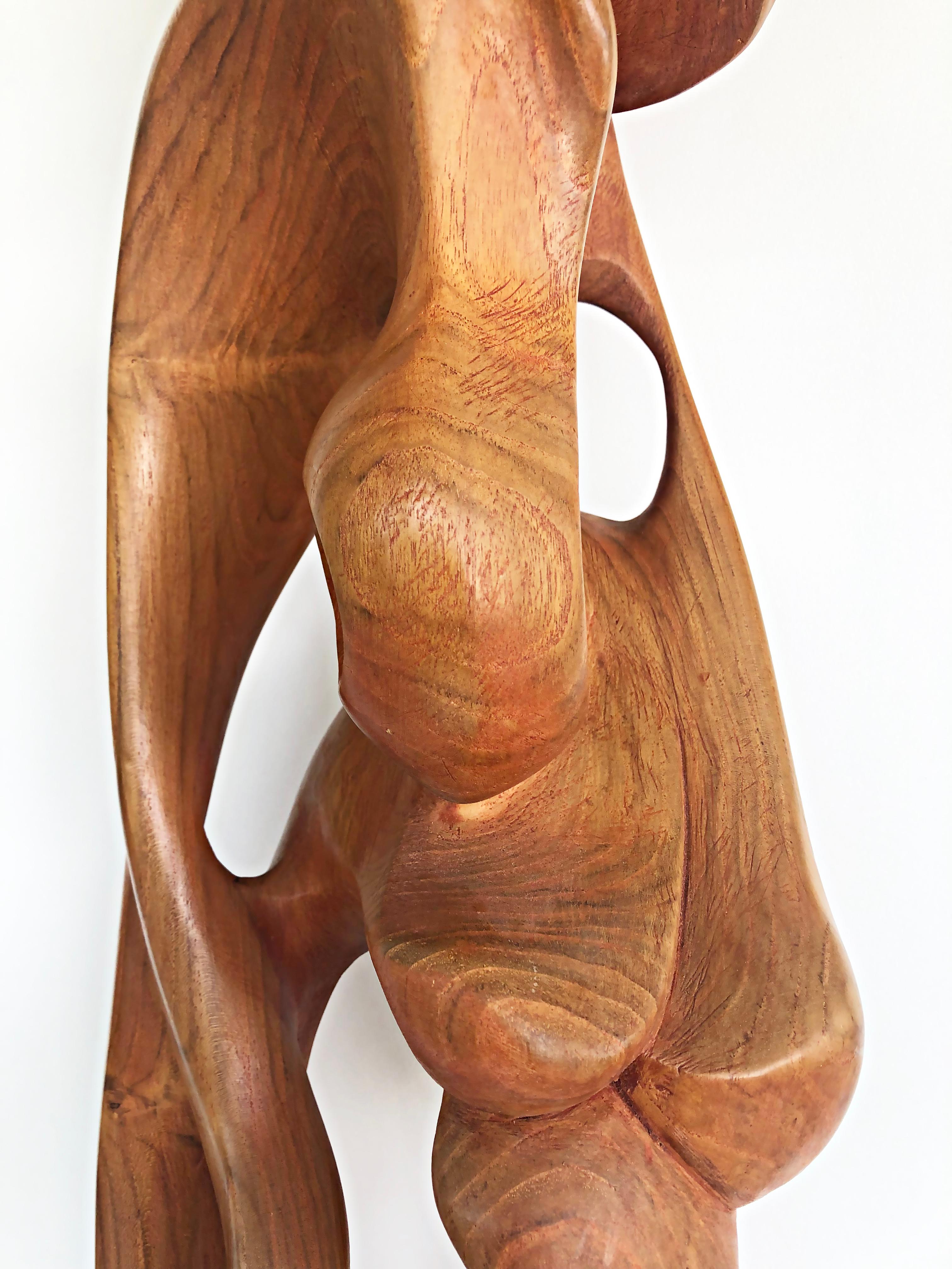 Tall Carved Teak Sculpture by Ramon Barales, Cuban American Artist, 2003 In Good Condition In Miami, FL