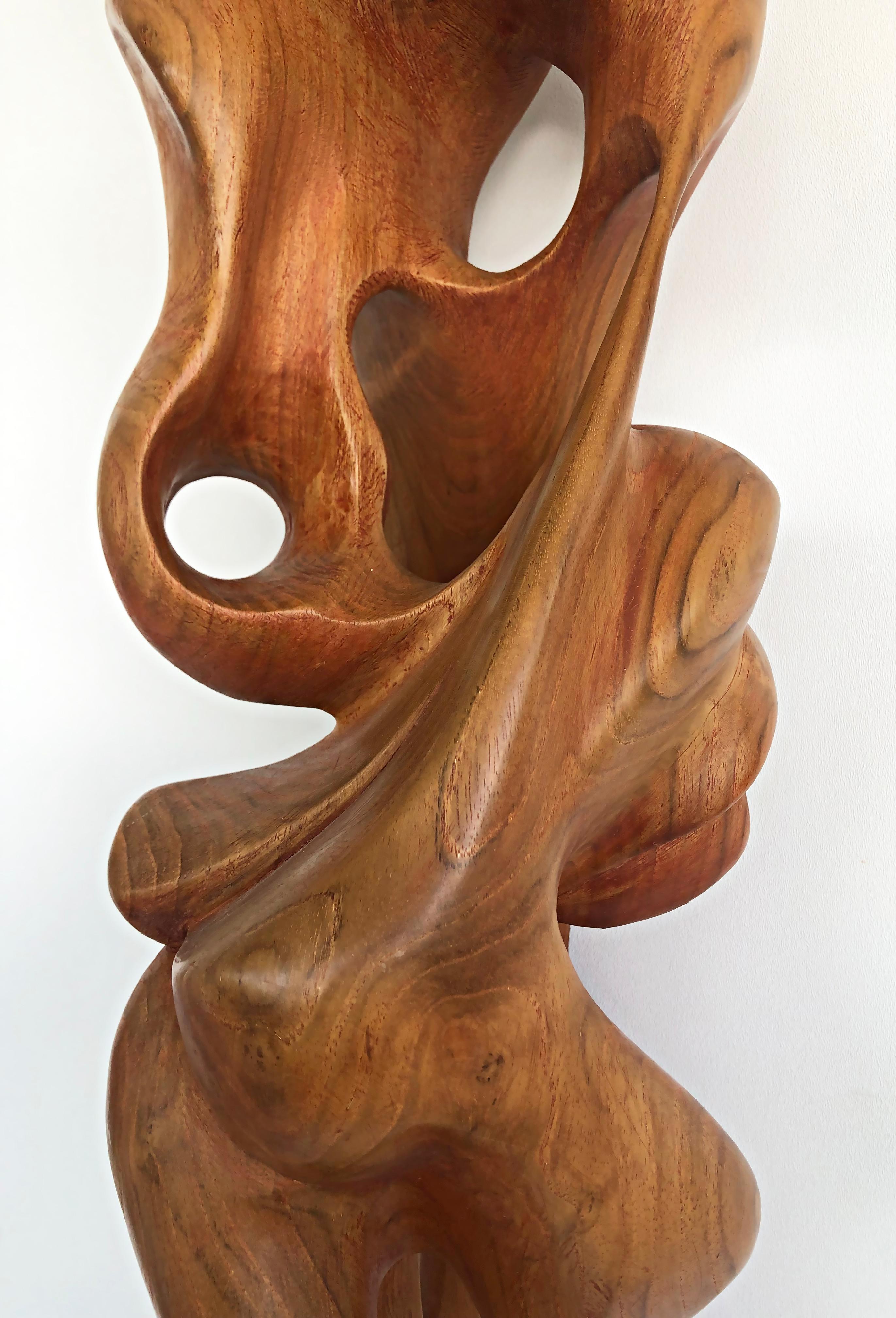 Tall Carved Teak Sculpture by Ramon Barales, Cuban American Artist, 2003 For Sale 2
