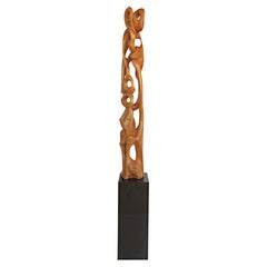 Tall Carved Teak Sculpture by Ramon Barales, Cuban American Artist, 2003