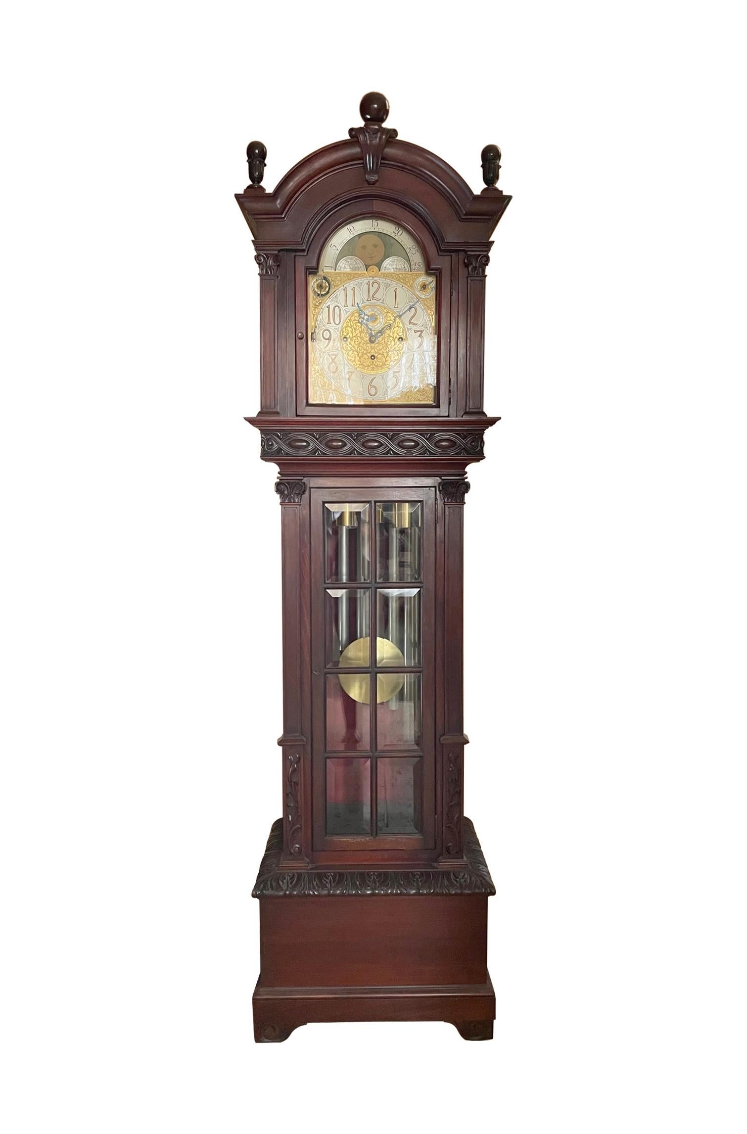 Tall Case Honduras Mahogany 9-Tube Grandfather Clock Colonial Manufacturing Co. 3