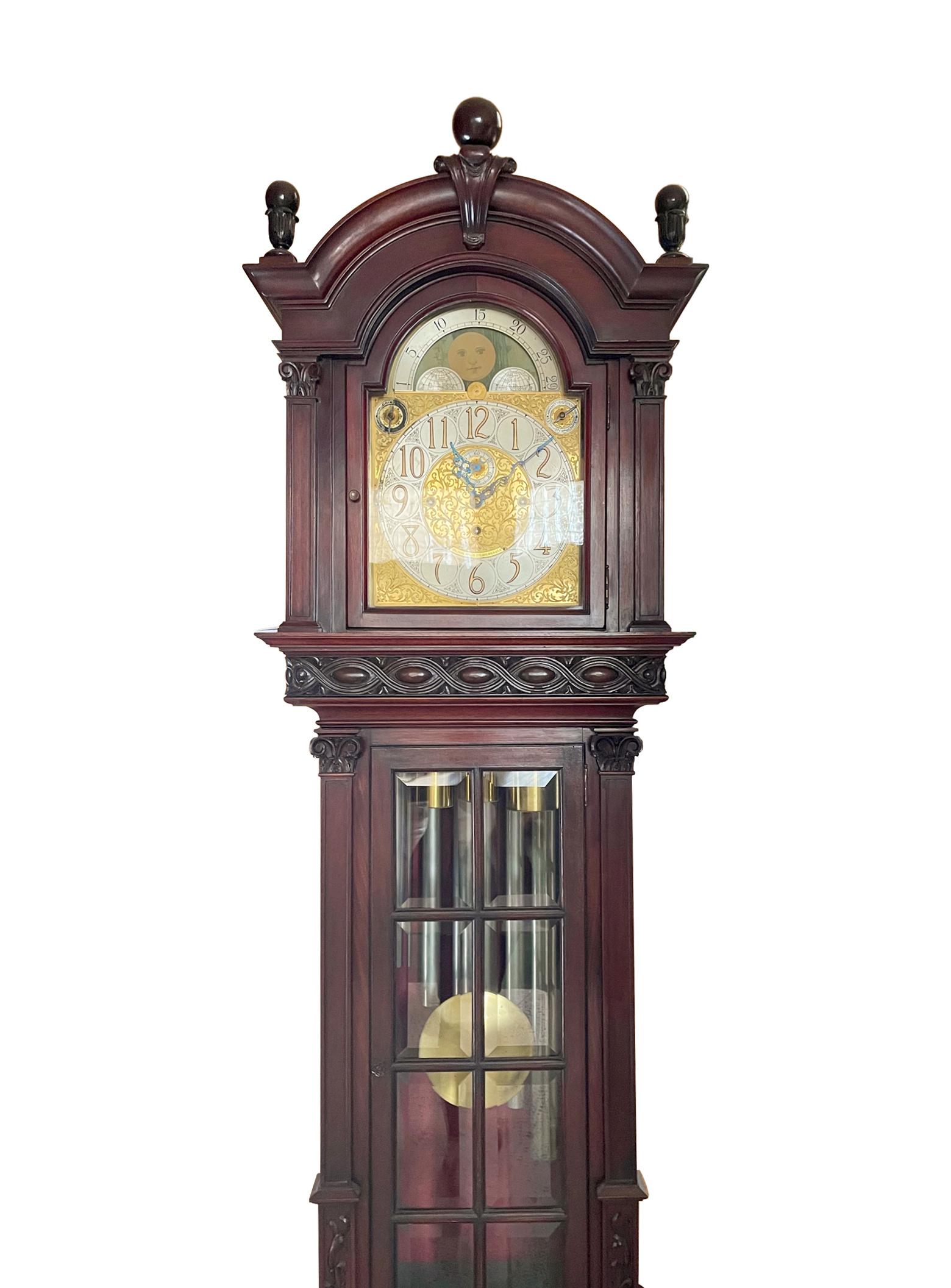 Tall Case Honduras Mahogany 9-Tube Grandfather Clock Colonial Manufacturing Co. 4