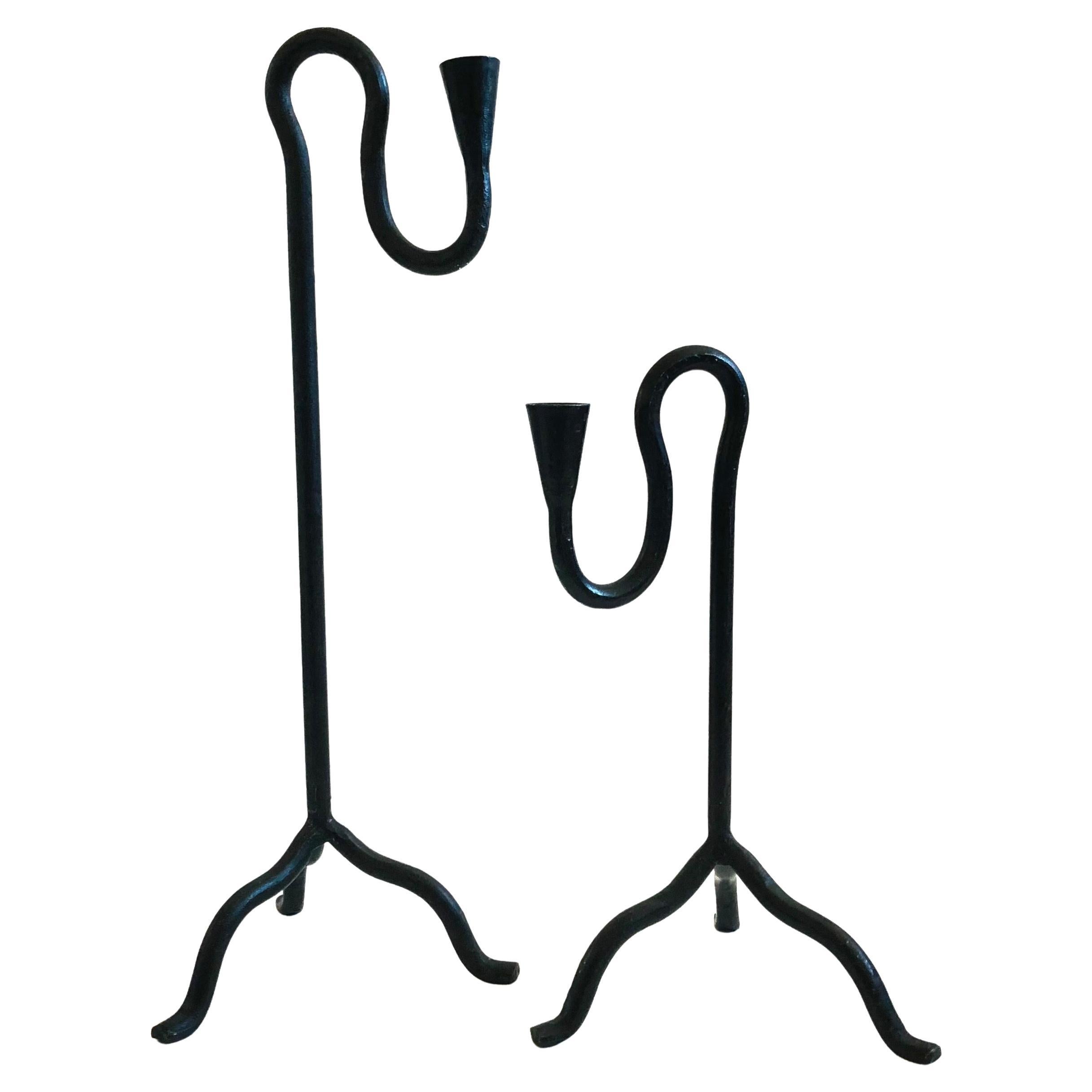 Tall Cast Iron Candlestick Holders - Set of 2
