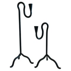 Tall Cast Iron Candlestick Holders - Set of 2