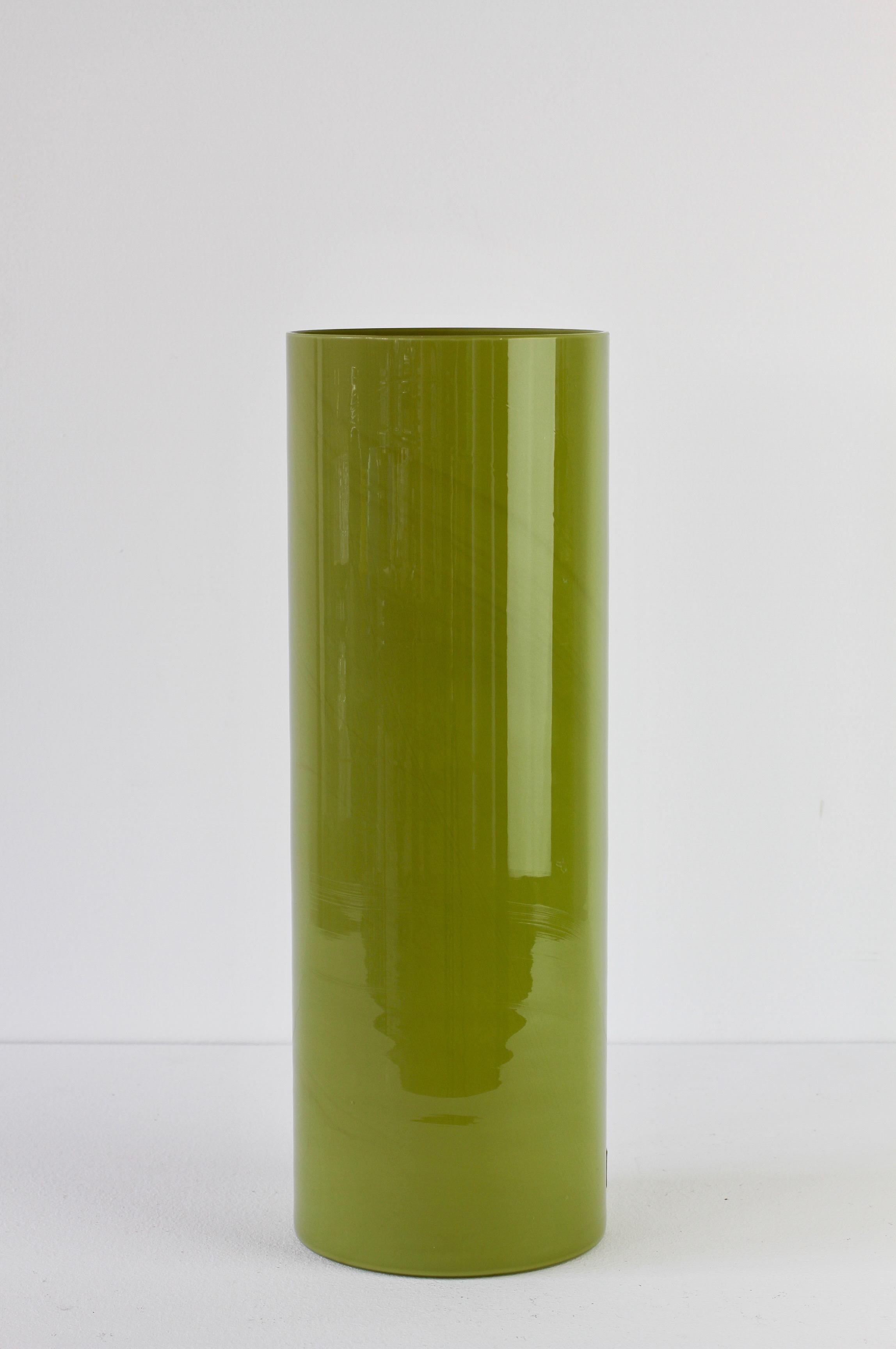 tall green glass vase vintage