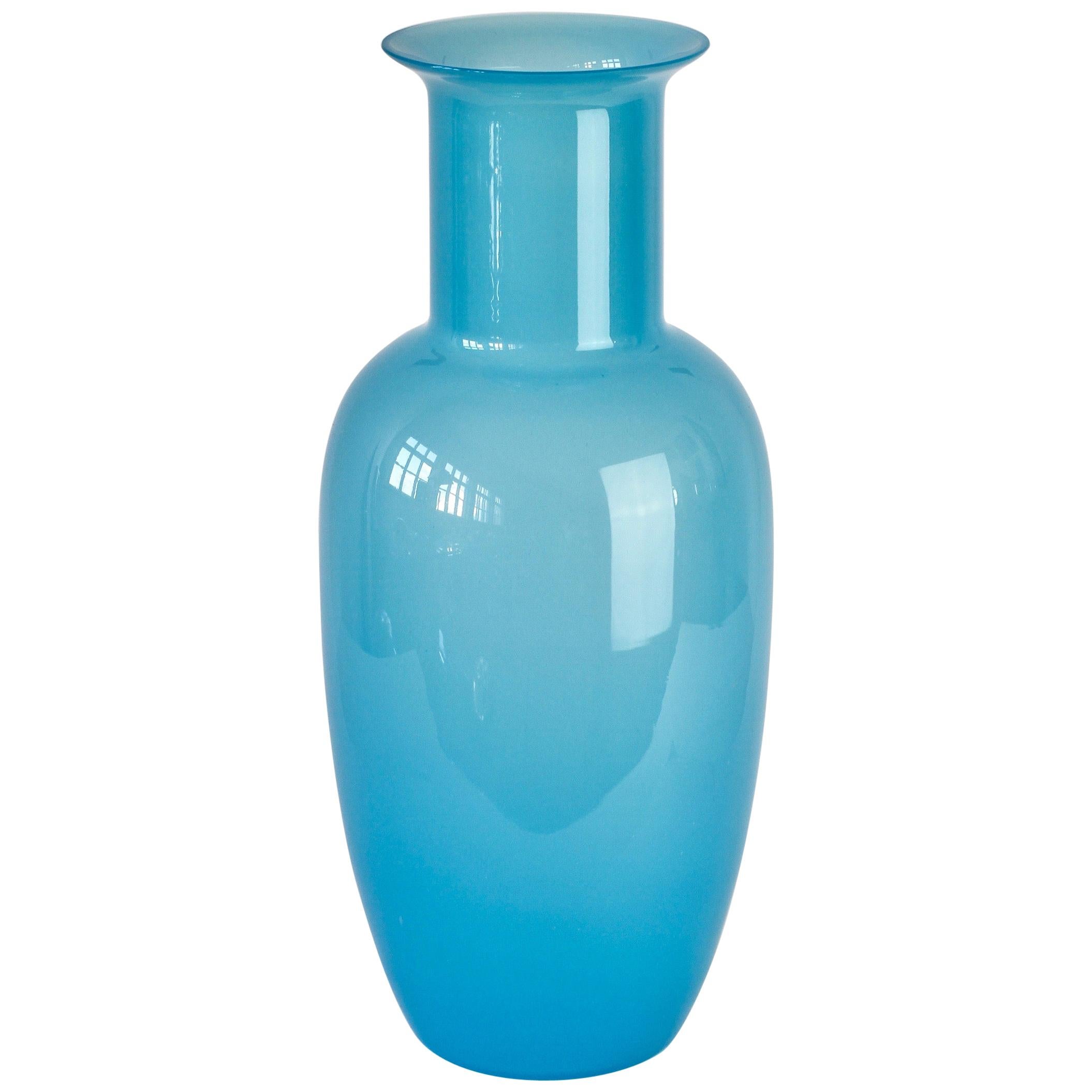 Tall Cenedese Vintage Midcentury Blue Italian Murano Glass Centrepiece Vase