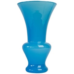 Tall Cenedese Vintage Midcentury Blue Italian Murano Glass Centrepiece Vase