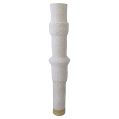 Tall (36") Ceramic and Woven Cotton Floor Vessel in White