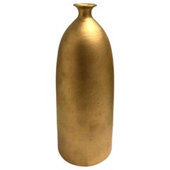 Tall Ceramic Bottle Vase with Burnished Gold Lustre Glaze by Sandi Fellman